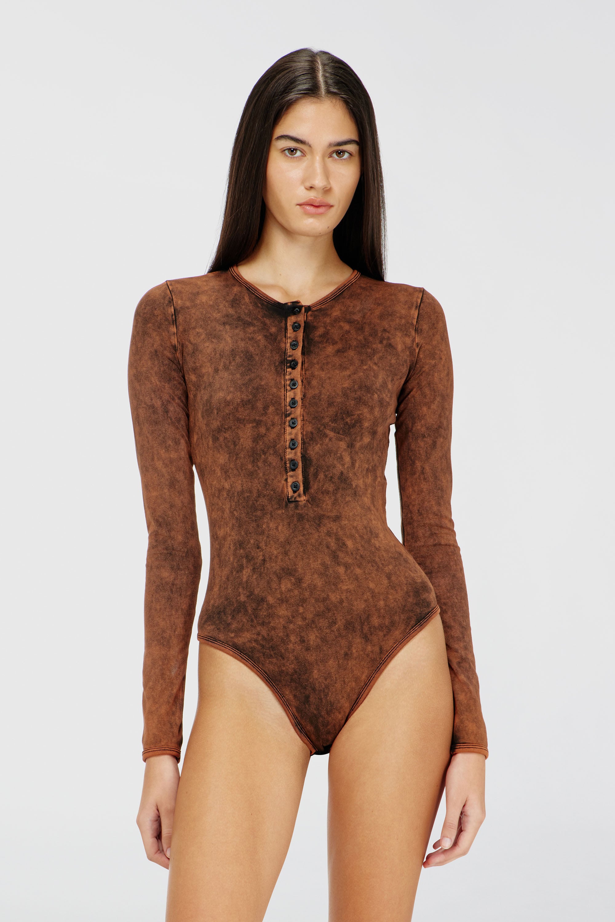 Diesel - FRESYA-DNM, Body in cotone con chiusura frontale a bottoni Donna in Marrone - 2