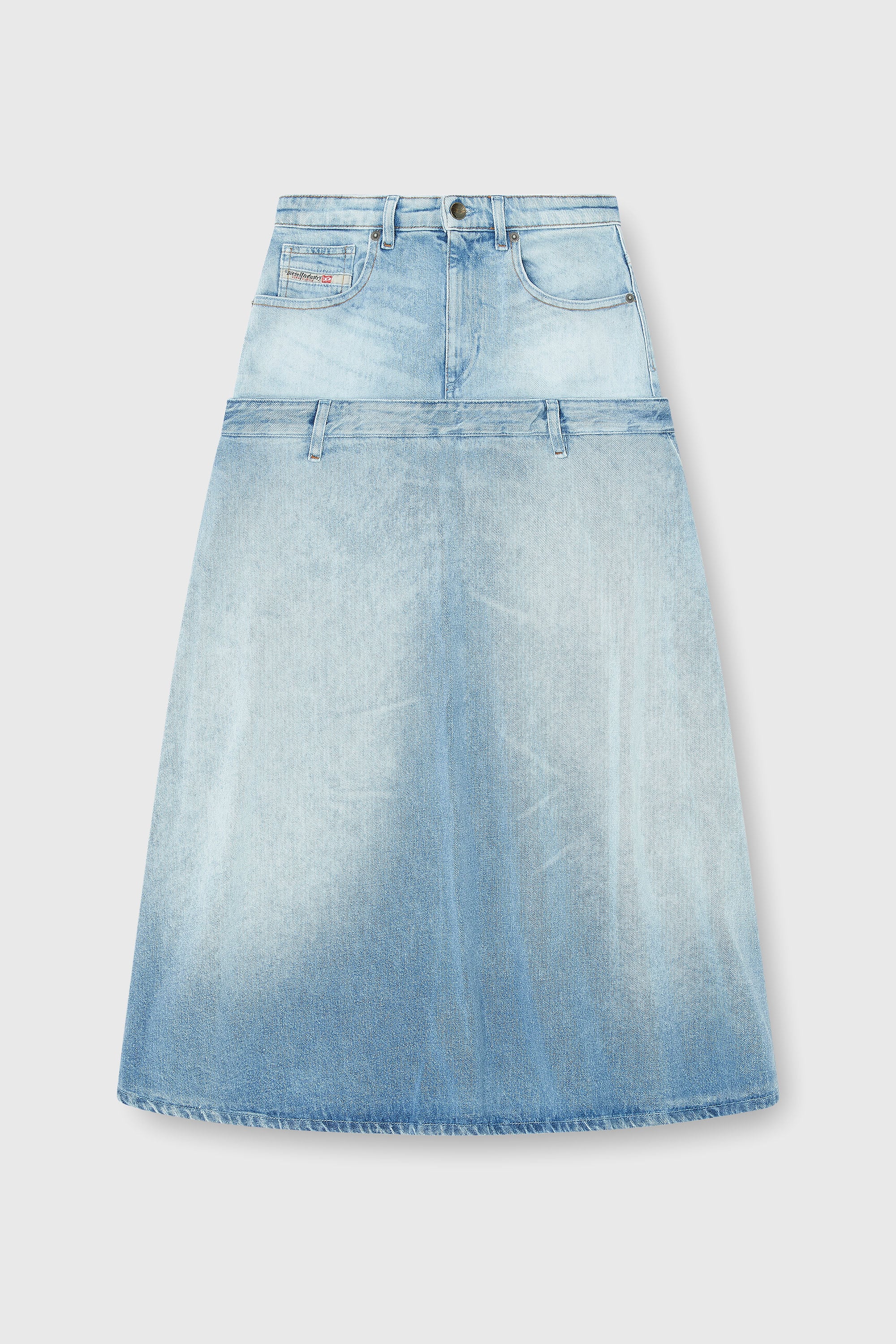 Diesel - DE-VORYA-S, Gonna in denim con design a strati Donna in Blu - 2
