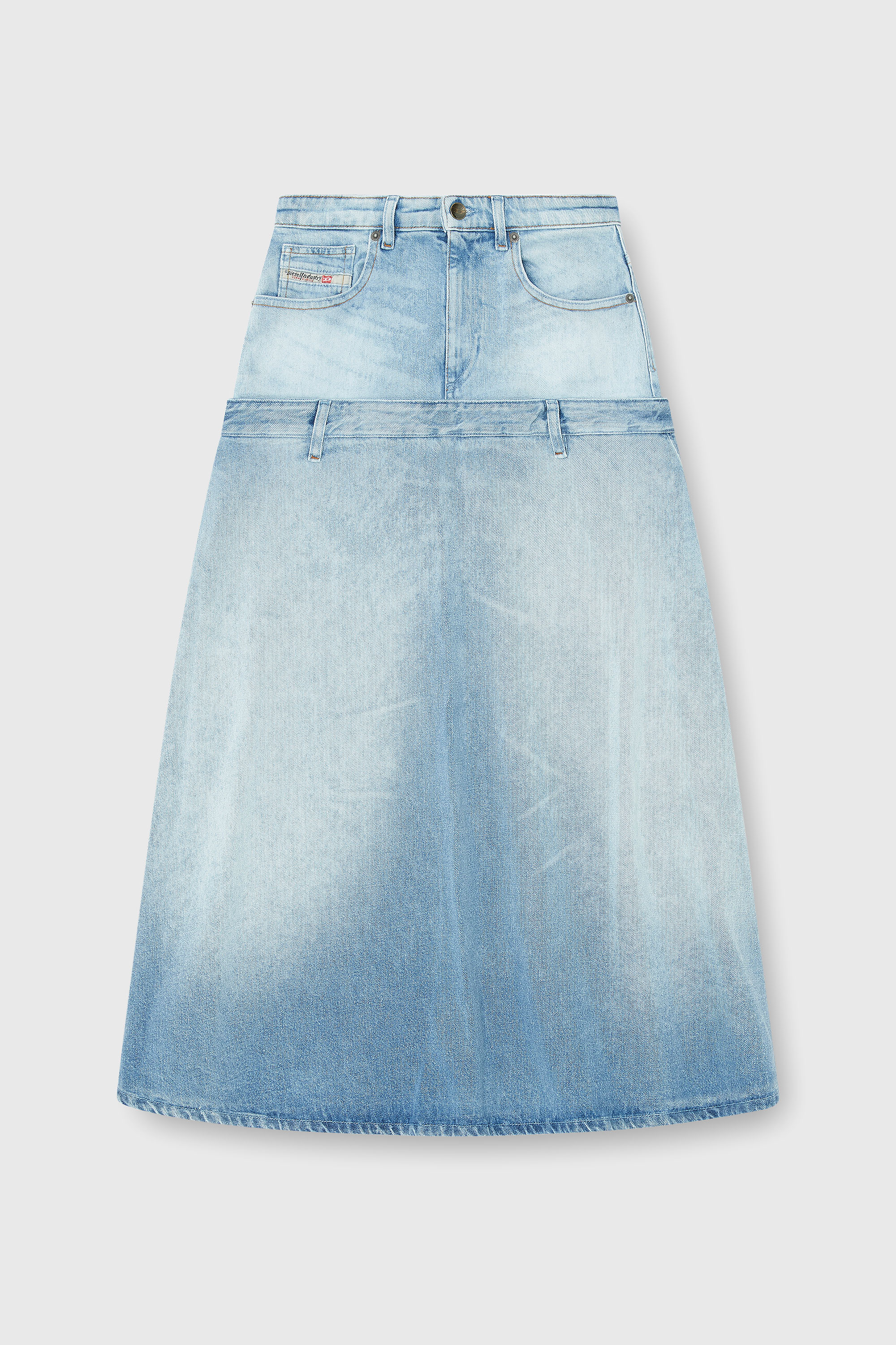 Diesel - DE-VORYA-S, Gonna in denim con design a strati Donna in Blu - 2