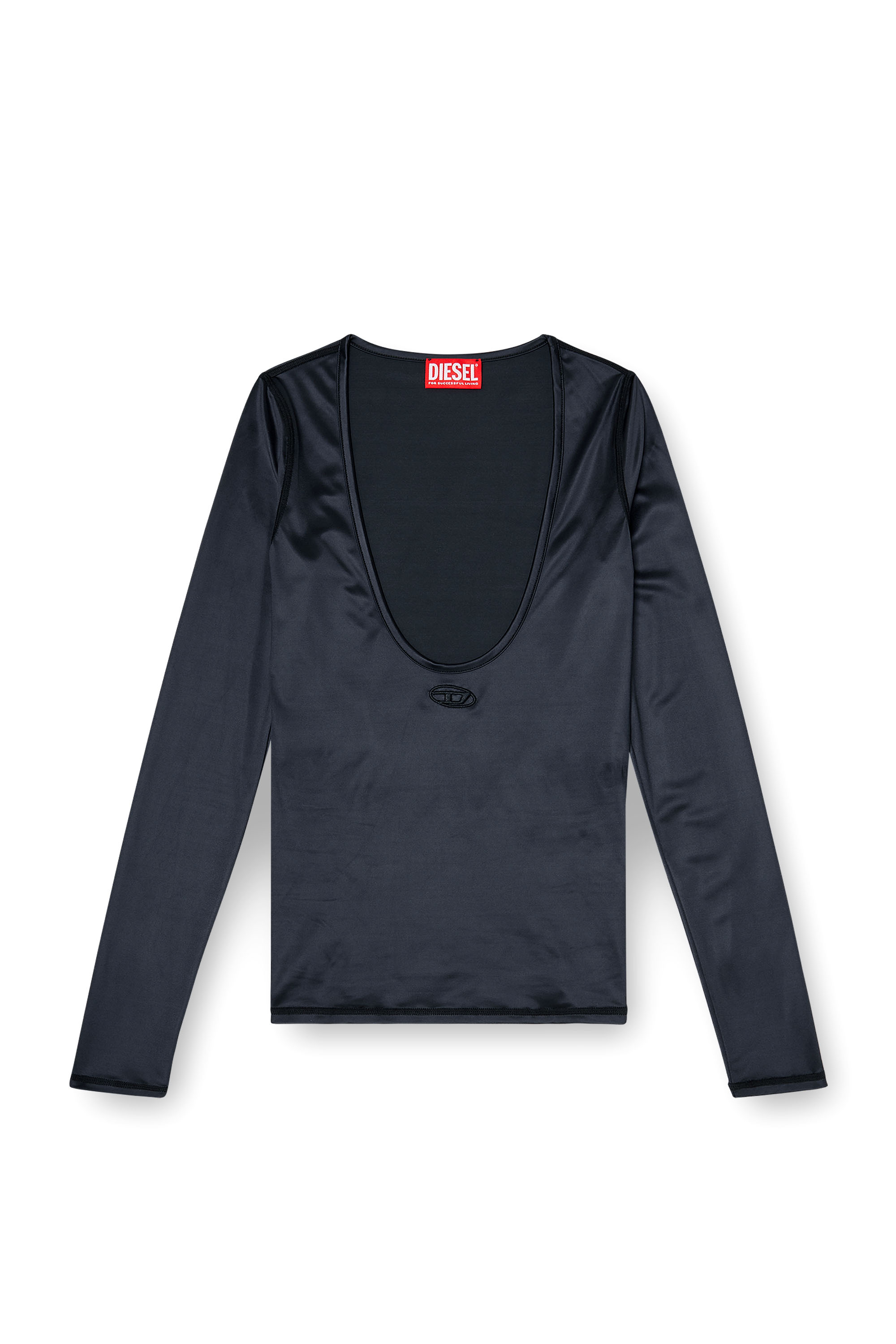 Diesel - T-ELPHIN-LS, Top slim in nylon con scollo rotondo e ricamo Logo Oval D Donna in Nero - 3