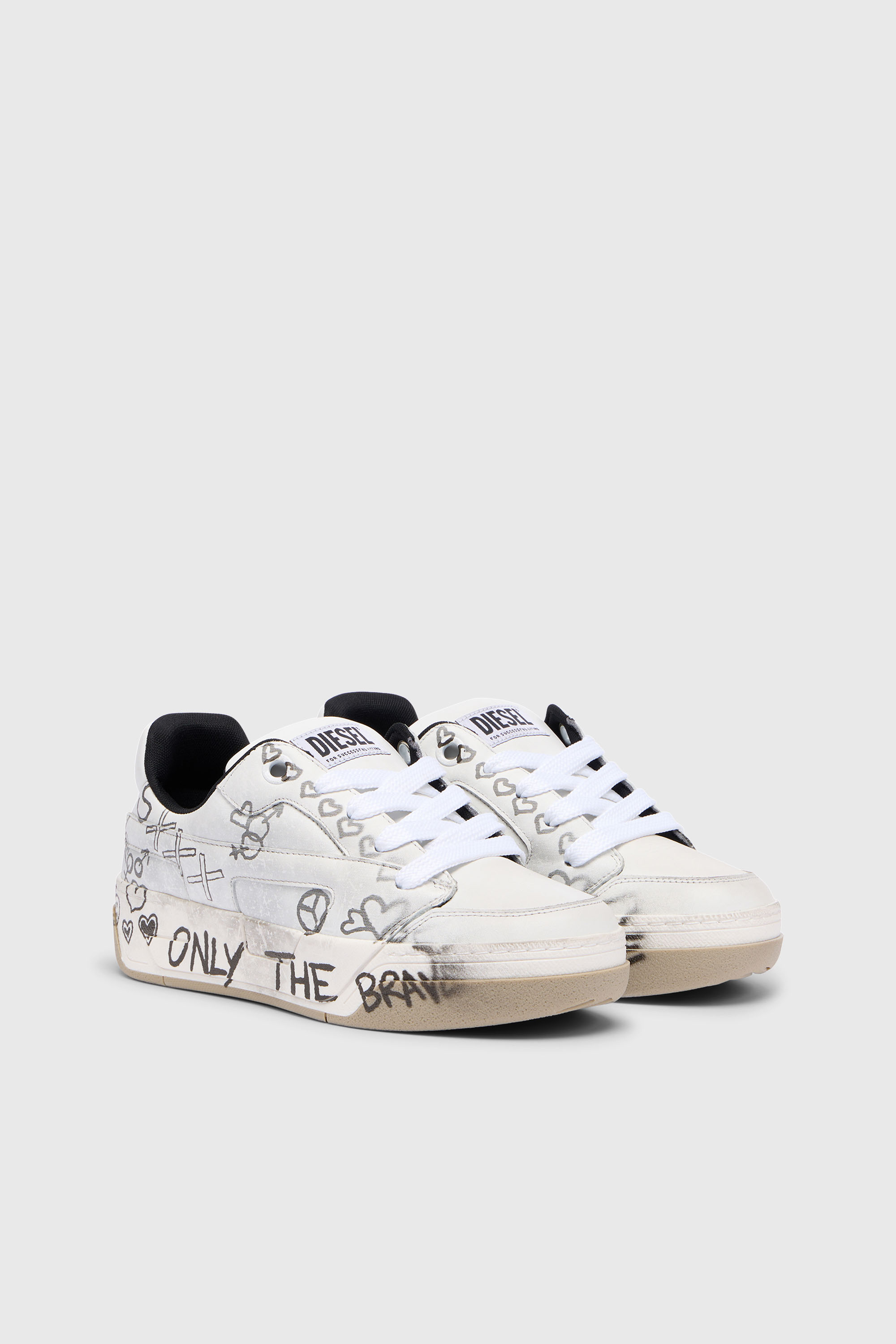 Diesel - S-D-OLLIE LOW, S-D-Ollie-Sneaker in pelle con stampa graffiti Uomo in Bianco - 2