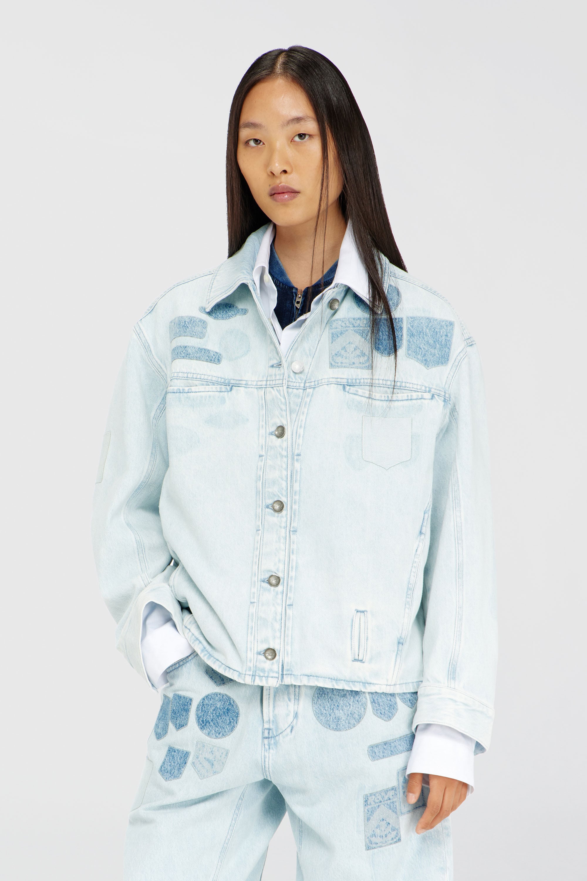 Diesel - D-RYMAVO-S, Camicia oversize in denim con effetti patch Unisex in Blu - 1