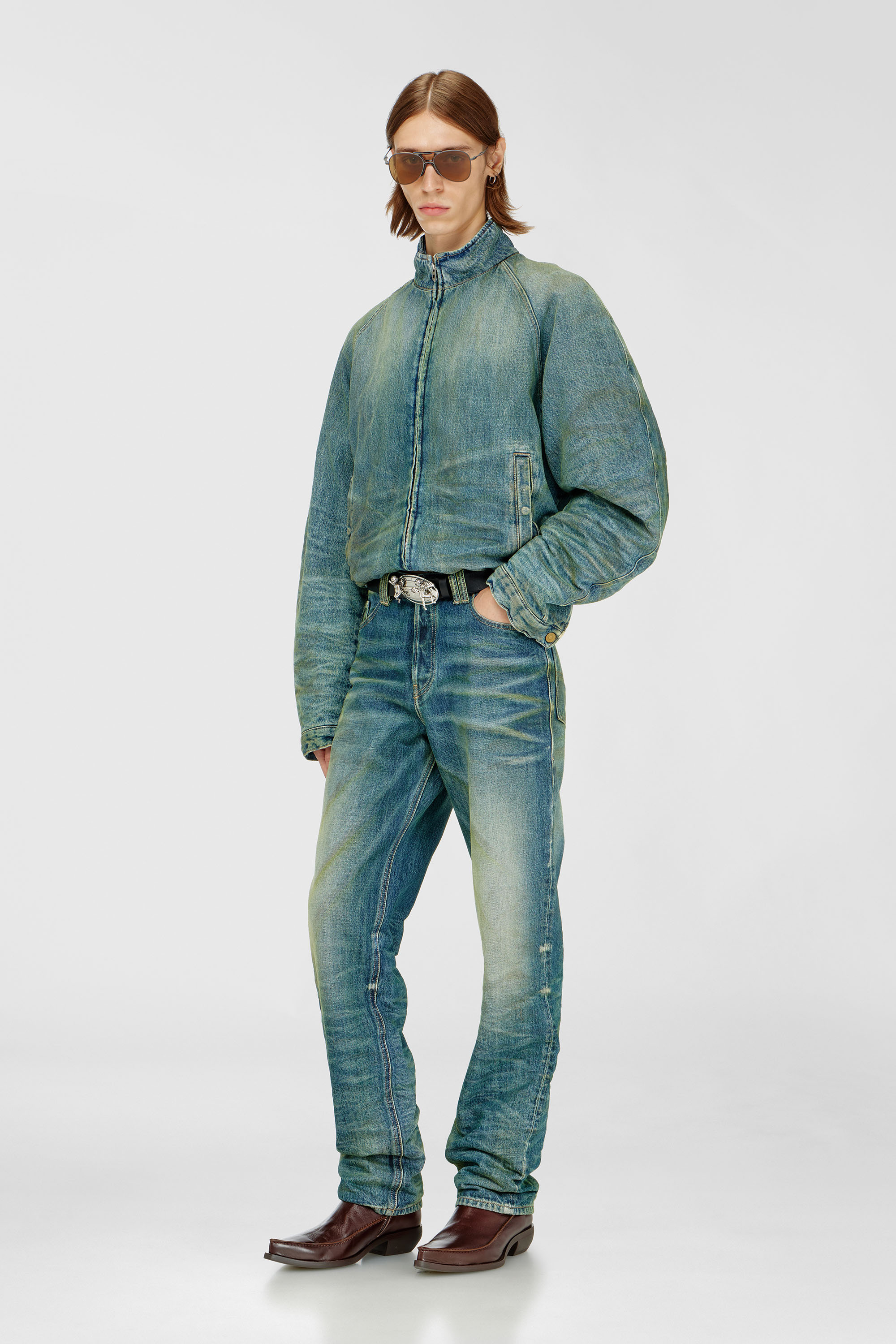 Diesel - D-BARUS-FSJ2, Giacca imbottita in denim effetto sporco e stropicciato Uomo in Blu - 2