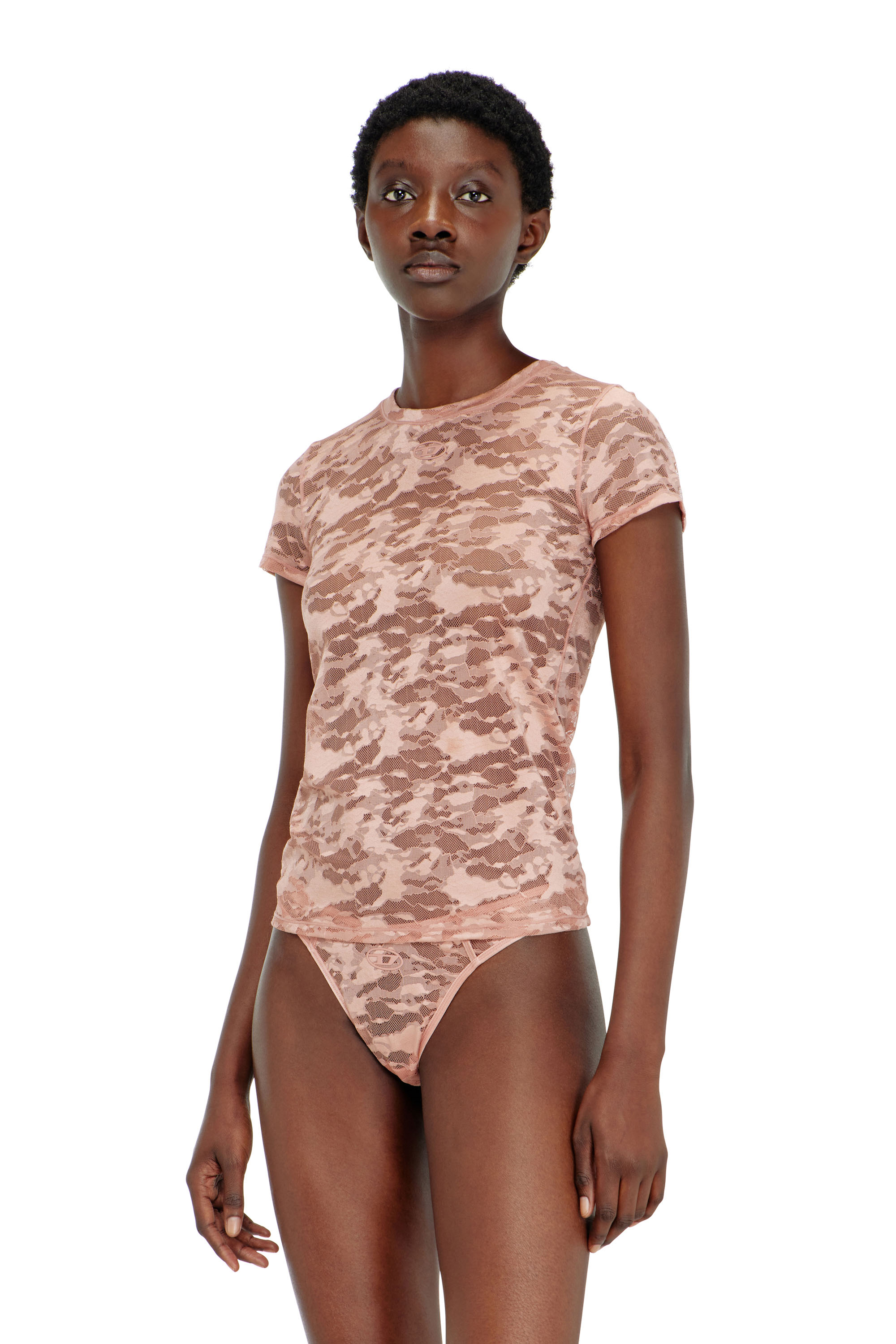 Diesel - KASIA-UTLT, T-shirt in pizzo camouflage Donna in Rosa - 2