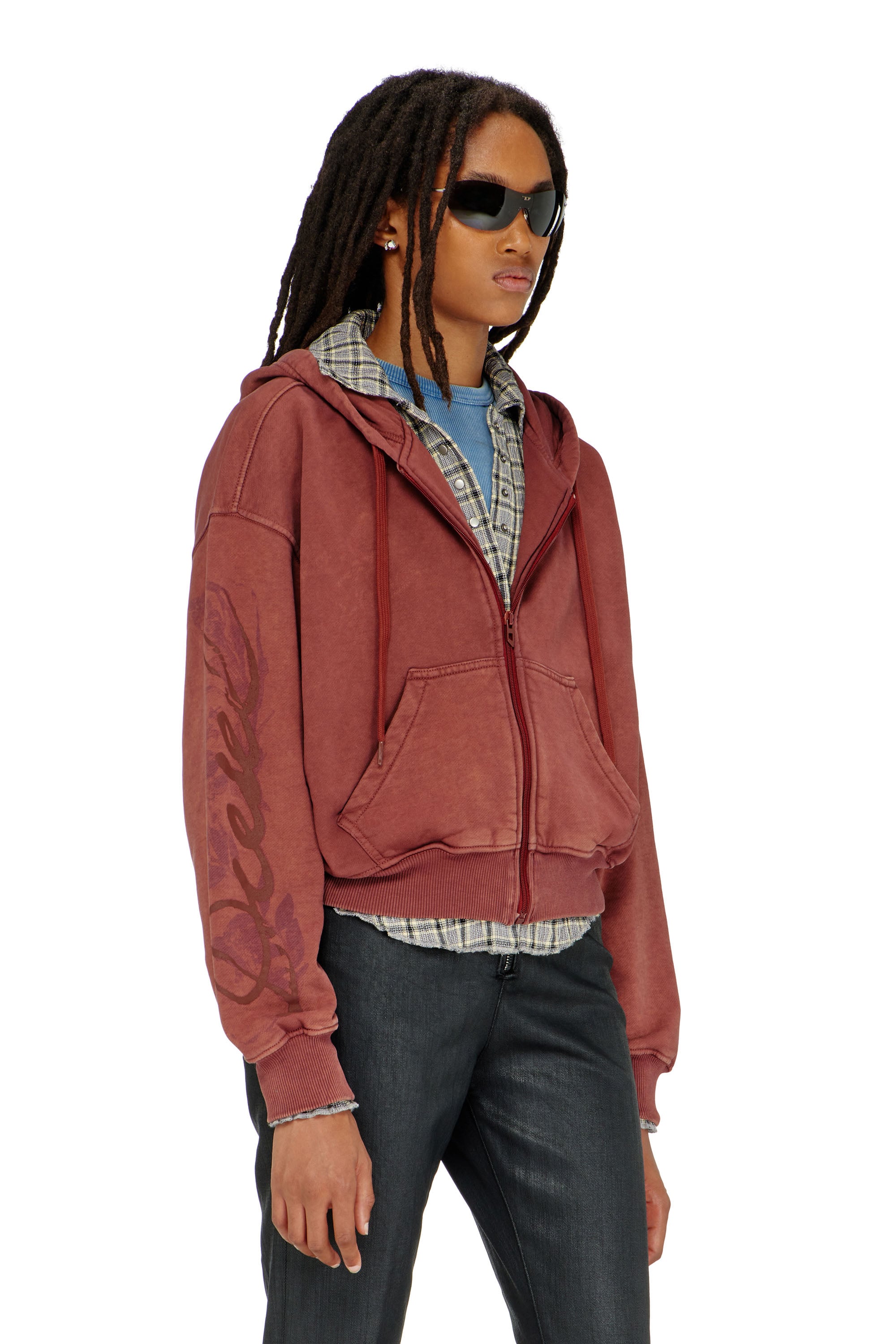 Diesel - F-ELYCY, Felpa con zip e logo floreale effetto puff Donna in ToBeDefined - 1