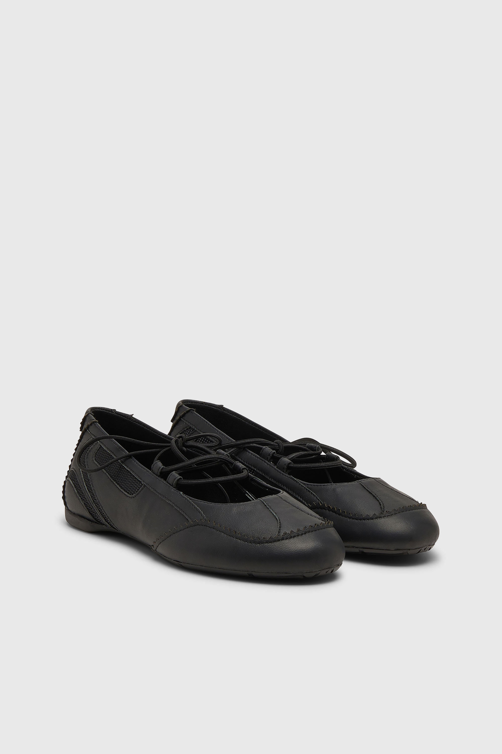 Diesel - D-MILE BALLERINA LACE UP W, D-Mile-Ballerine stringate in pelle e mesh Donna in Nero - 2