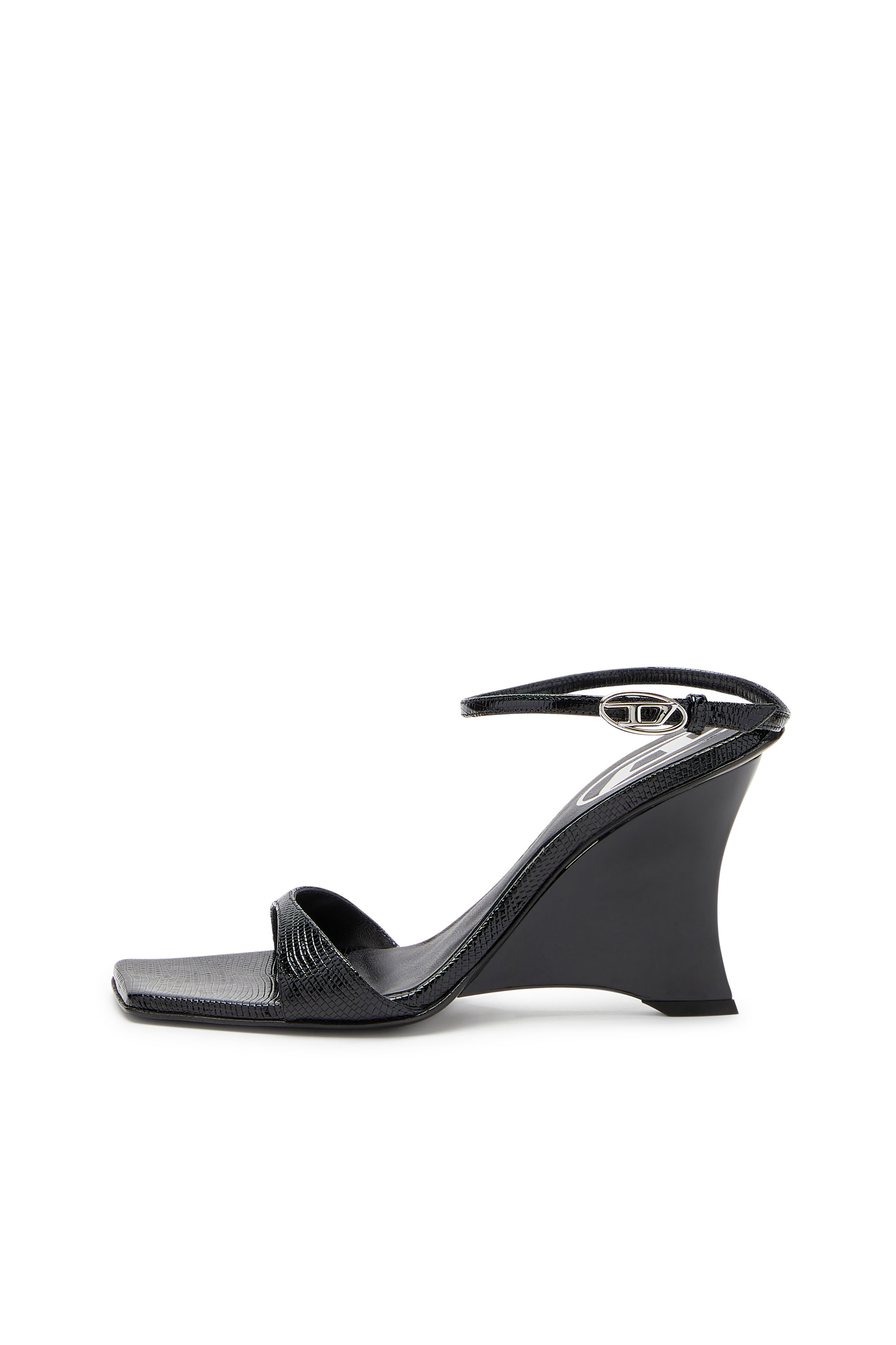 Diesel - D-AMBER SANDAL WEDGE, D-Amber-Sandali a zeppa in pelle effetto lucertola Donna in Nero - 3