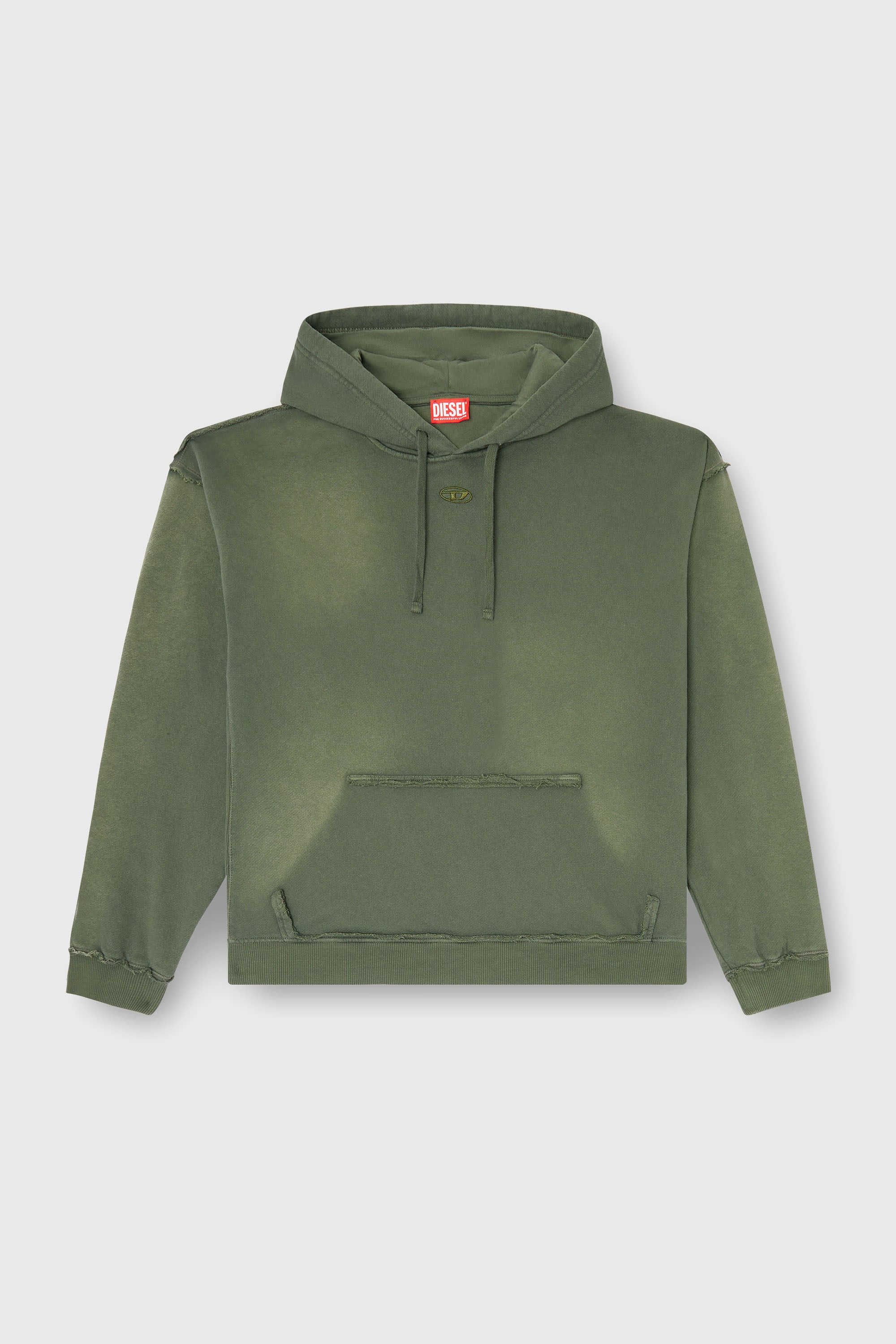 Diesel - S-POCK-HOOD, Hoodie in cotone faded con dettagli sfrangiati Uomo in Verde - 2