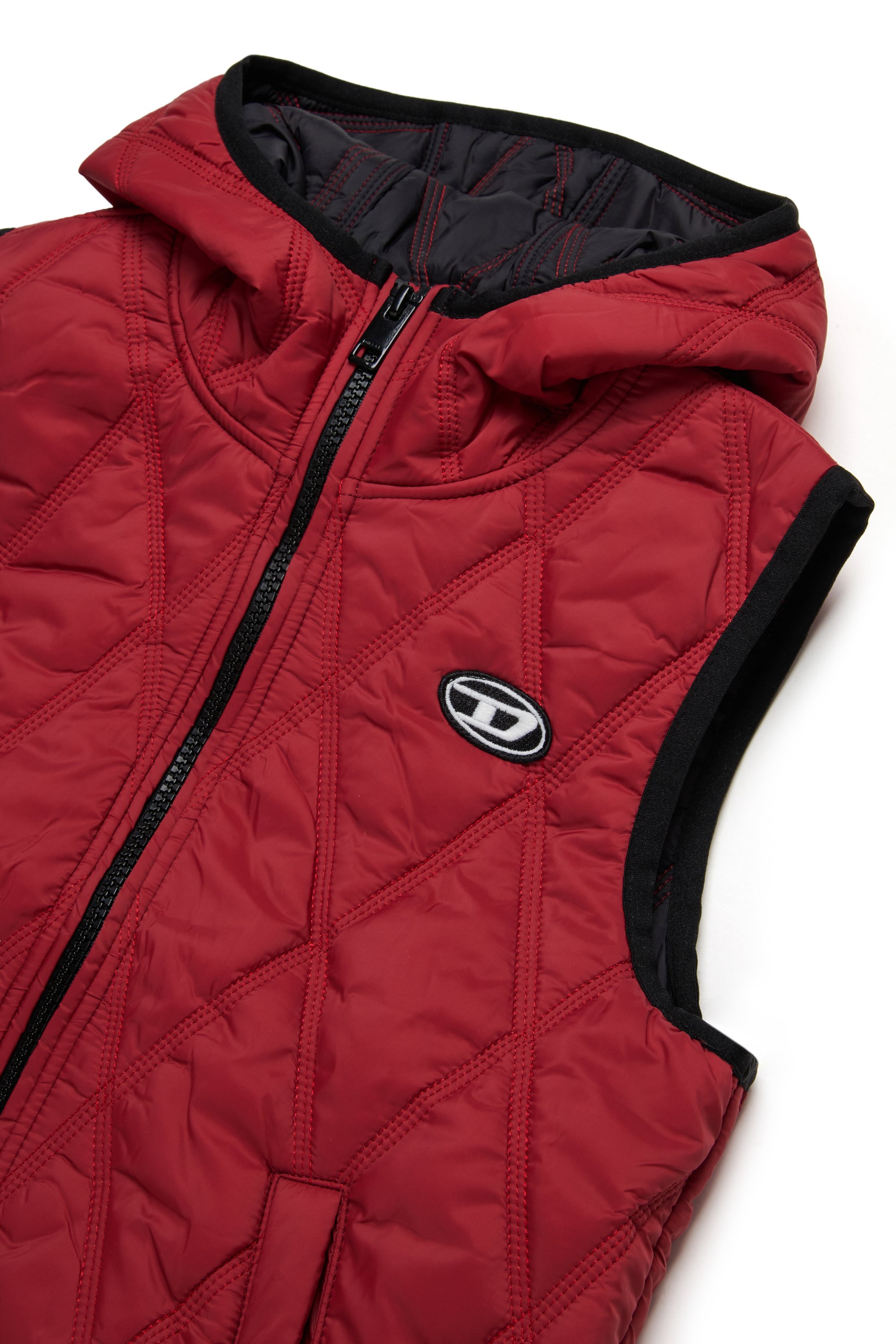 Diesel - JFOKKLOGO, Gilet in nylon trapuntato con cappuccio Unisex in Rosso - 3