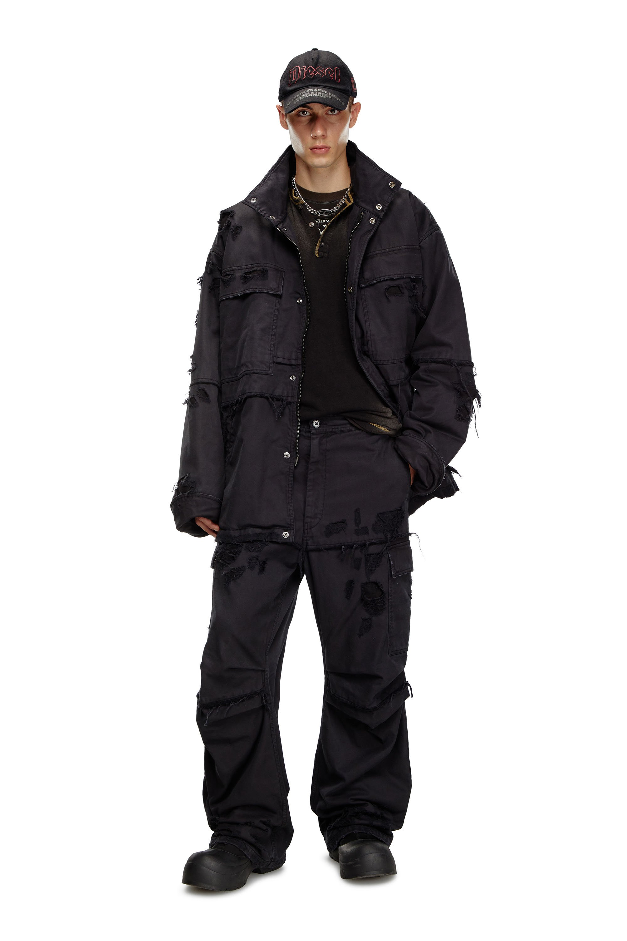 Diesel - P-OISE, Pantaloni con tasche in cotone dobby Uomo in Nero - 2