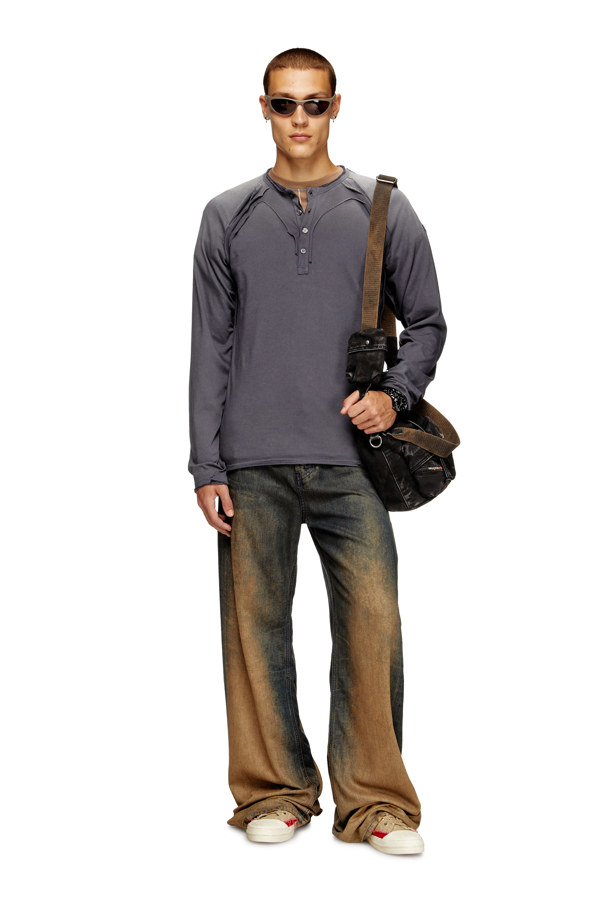 Diesel - T-RAWGY, T-shirt a manica lunga con effetto peel-off Uomo in Grigio - 2