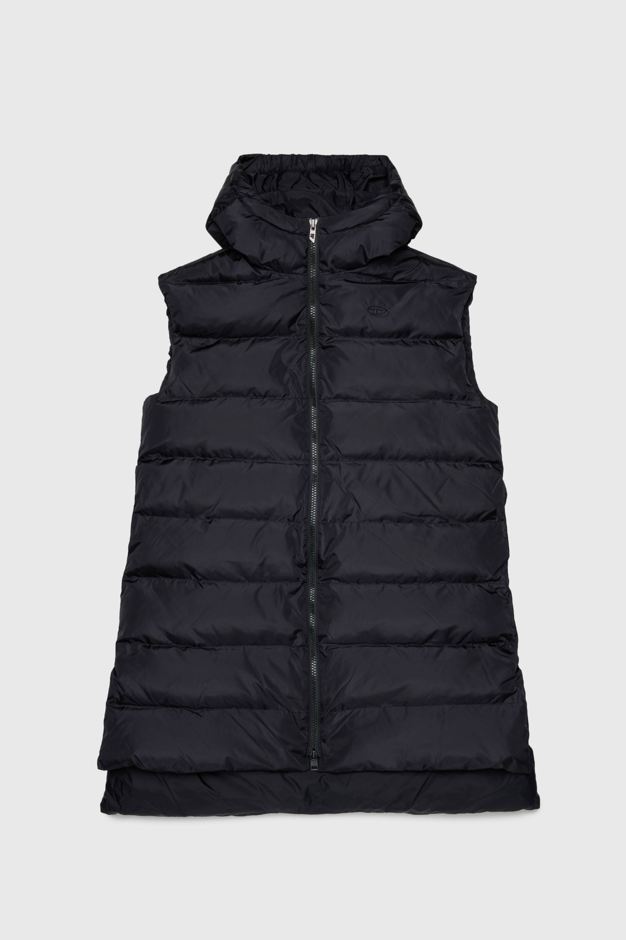 Diesel - JFENNY, Gilet imbottito longline con cappuccio Donna in Nero - 1