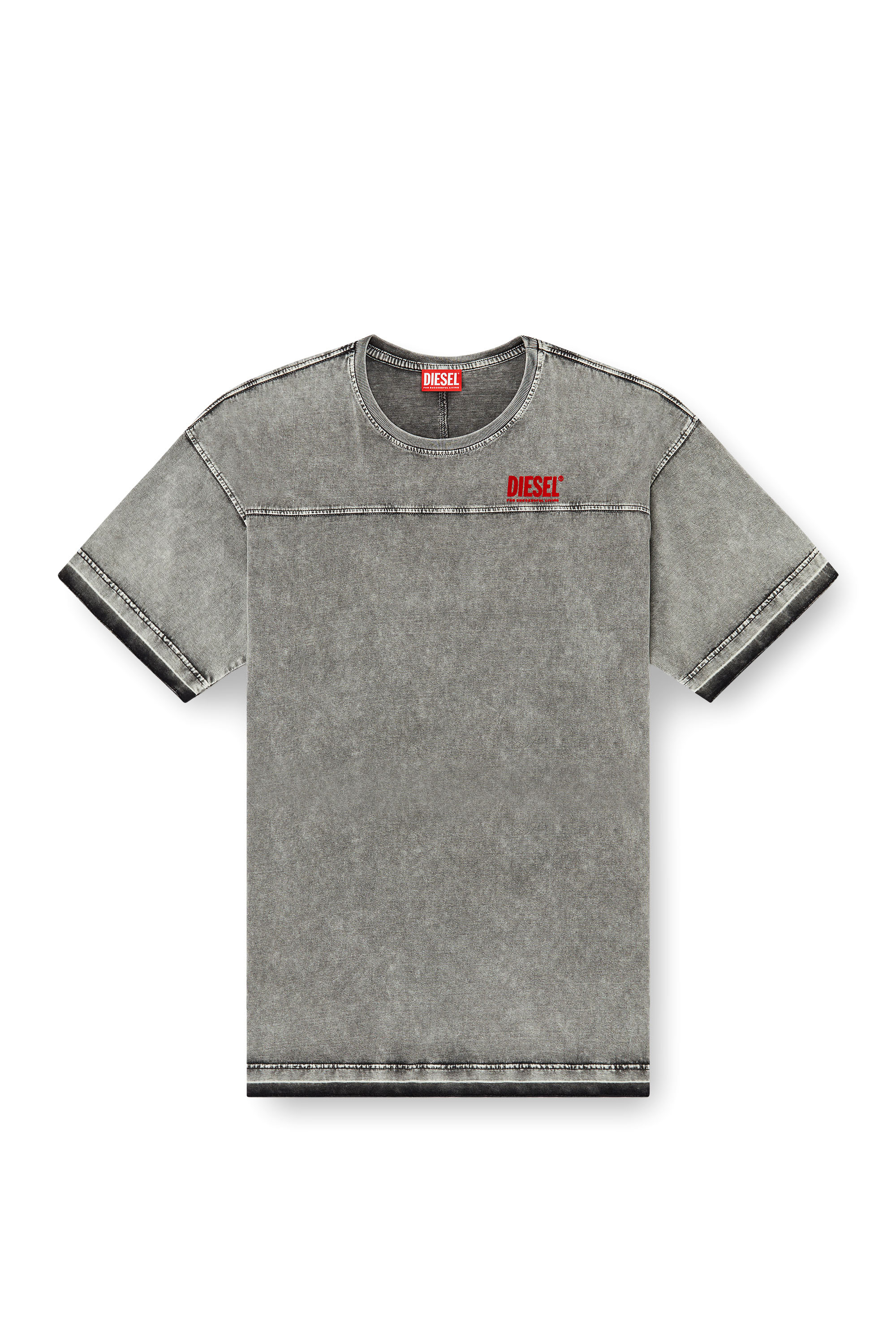 Diesel - T-HOXT, T-shirt effetto denim con orli scuciti Uomo in Grigio - 3