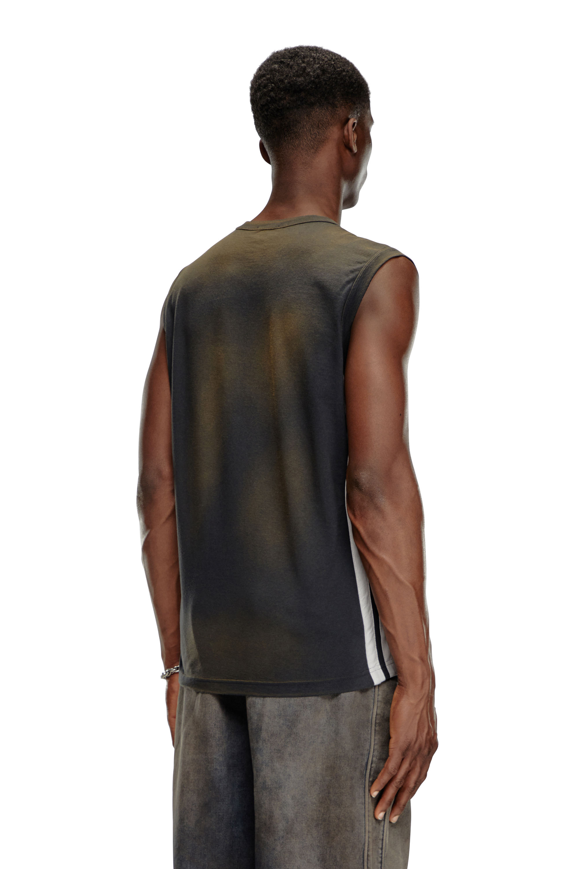 【DIESEL】T-Roxfino-Stripe Men's Faded T-shirt with flocked logo print | Black | Diesel