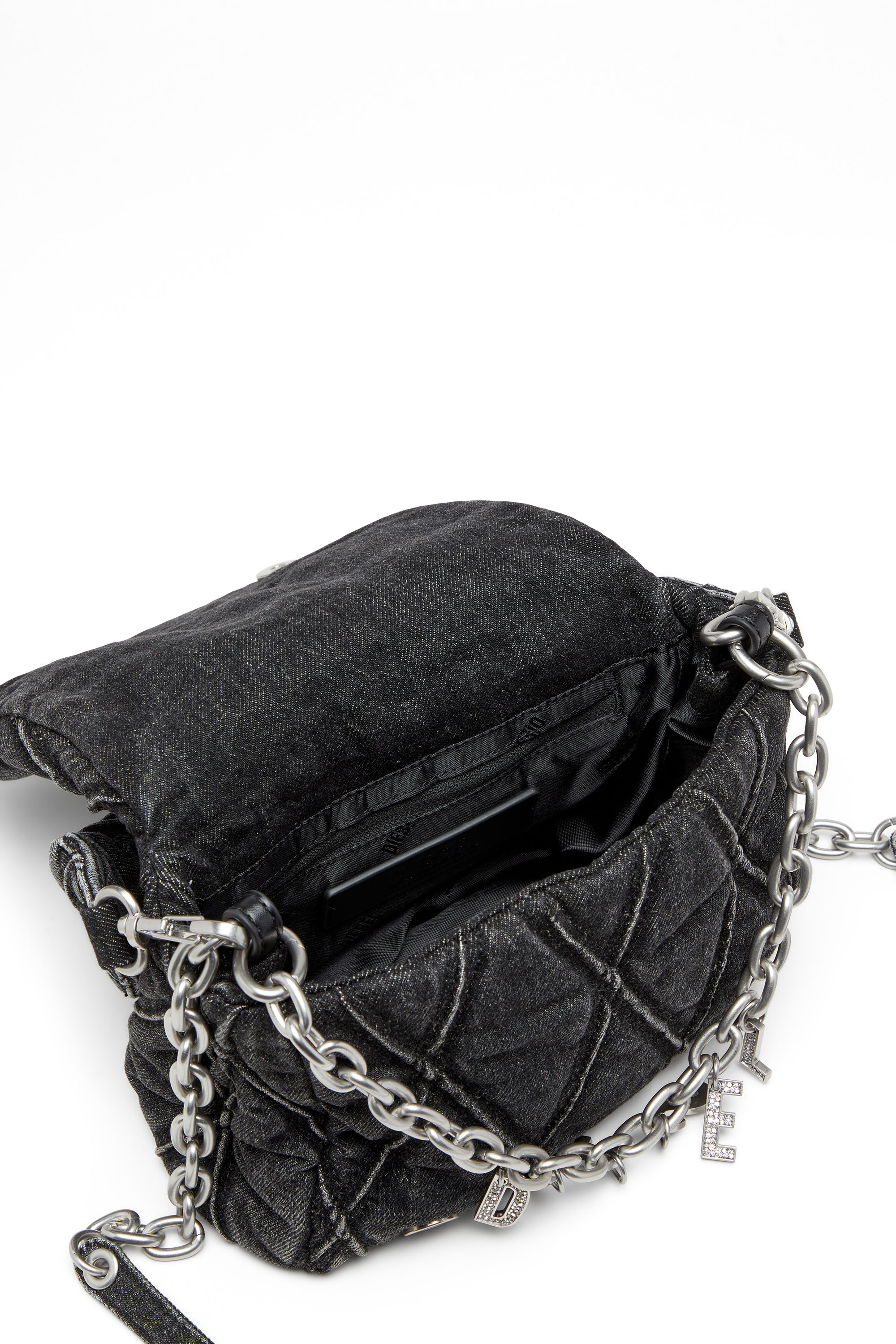 Diesel - CHARM-D SHOULDER S, Charm-D S-Borsa a spalla piccola in denim trapuntato Donna in Nero - 4