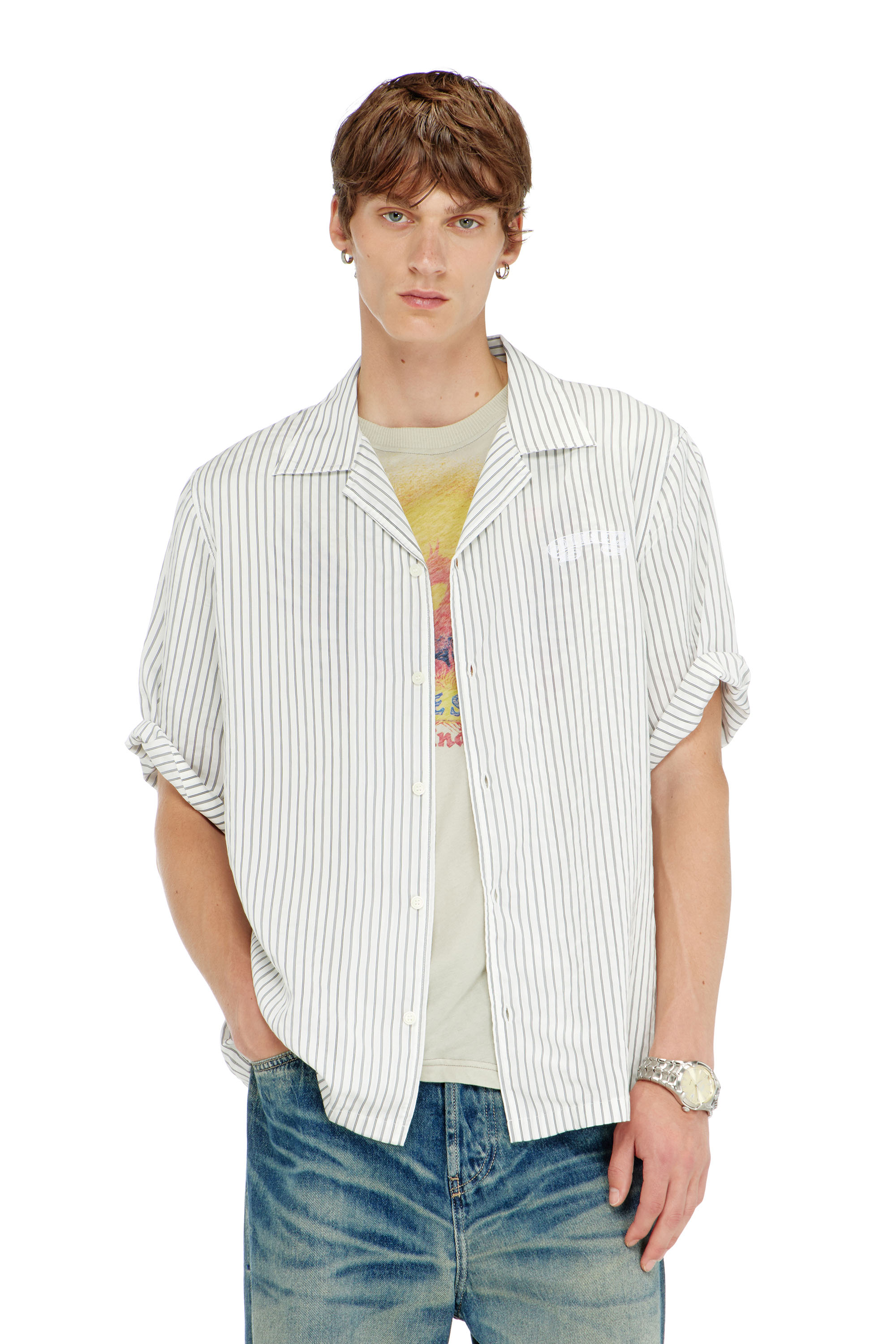Diesel - S-MAC-EFBV, Camicia a manica corta in modal a righe sottili Uomo in Multicolor - 1