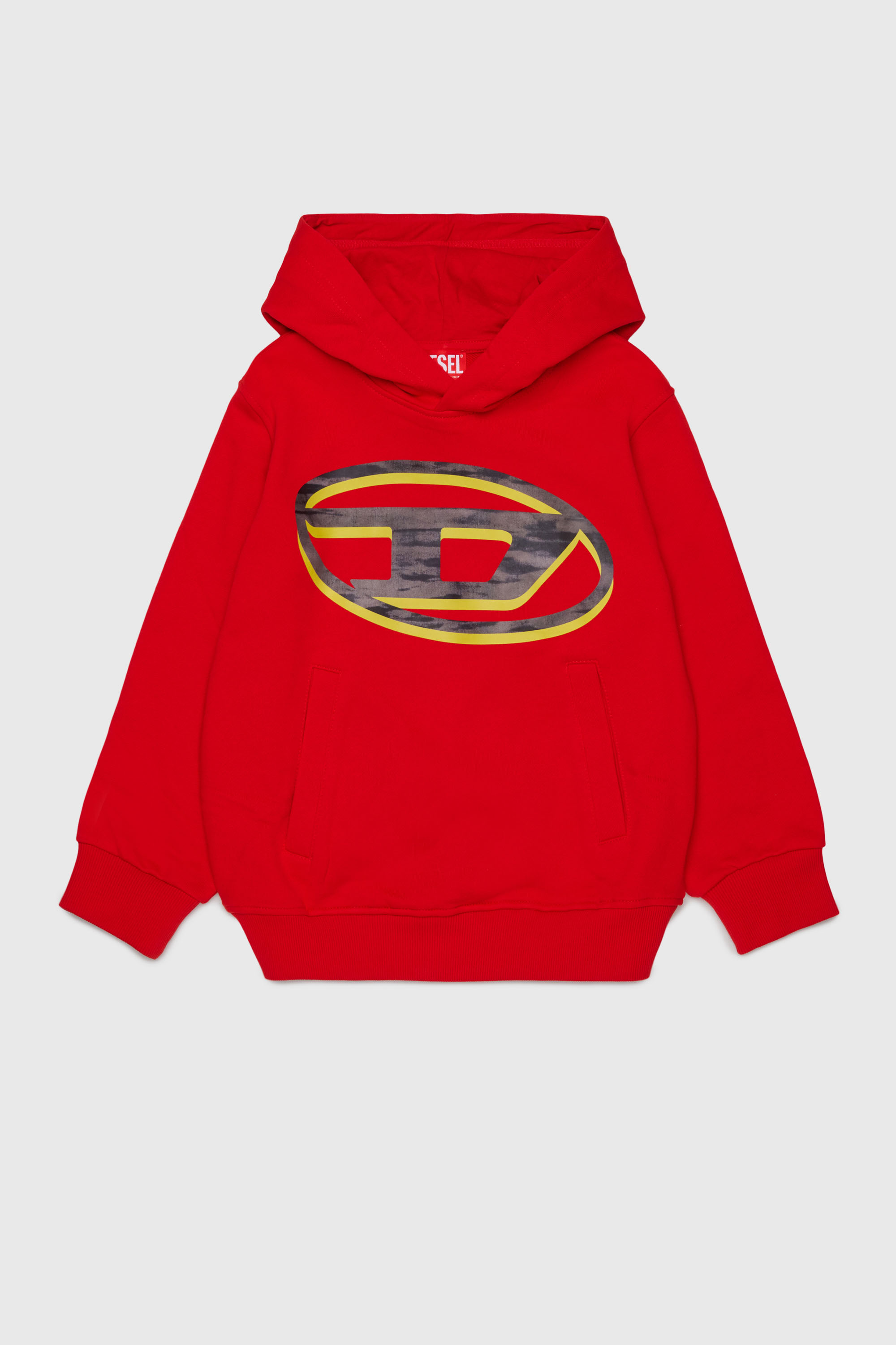 Diesel - SVELLYHOOD OVER, Hoodie con stampa Oval D bicolore Uomo in Rosso - 1