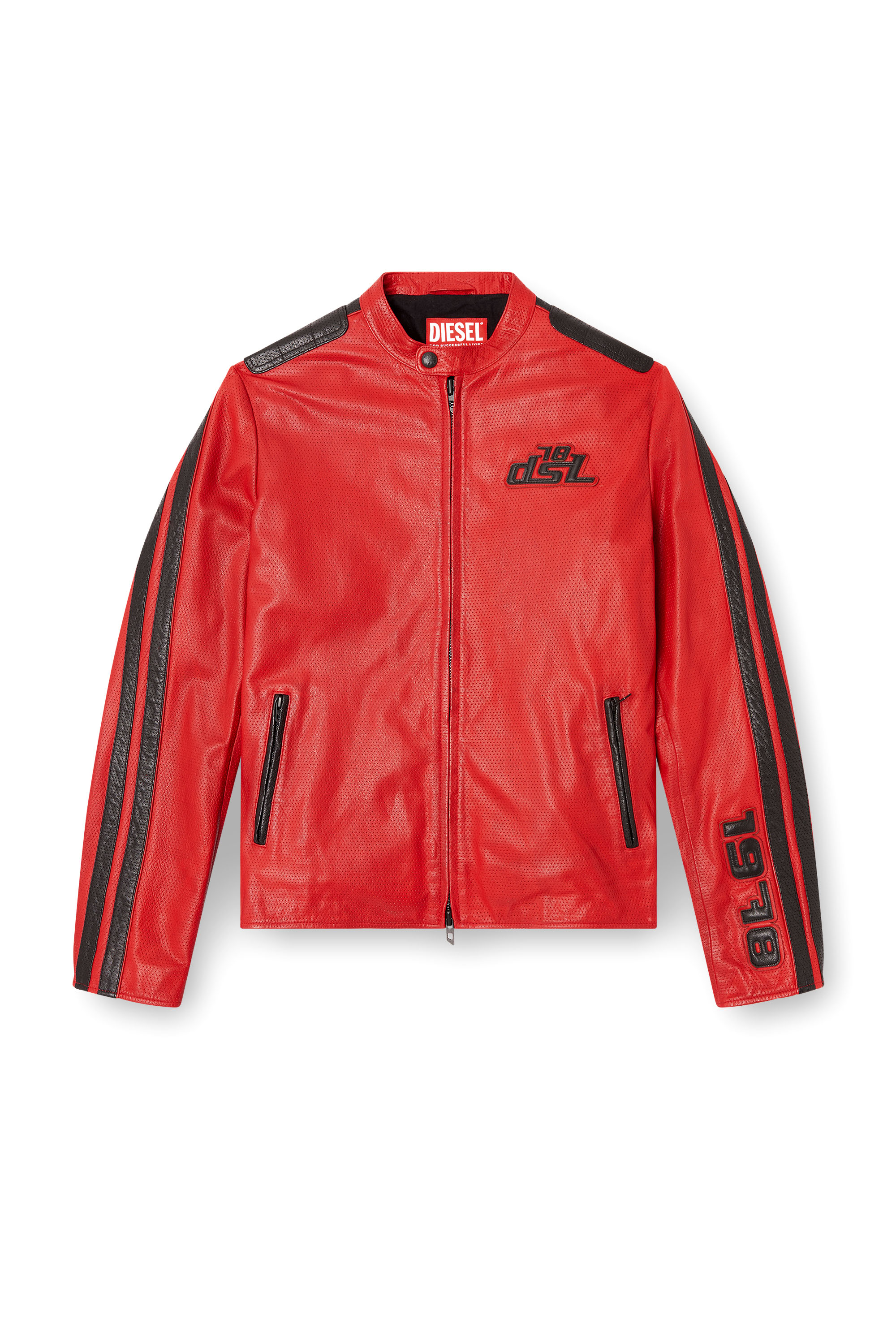 Diesel - L-POP, Giacca biker in pelle traforata Unisex in Rosso - 4