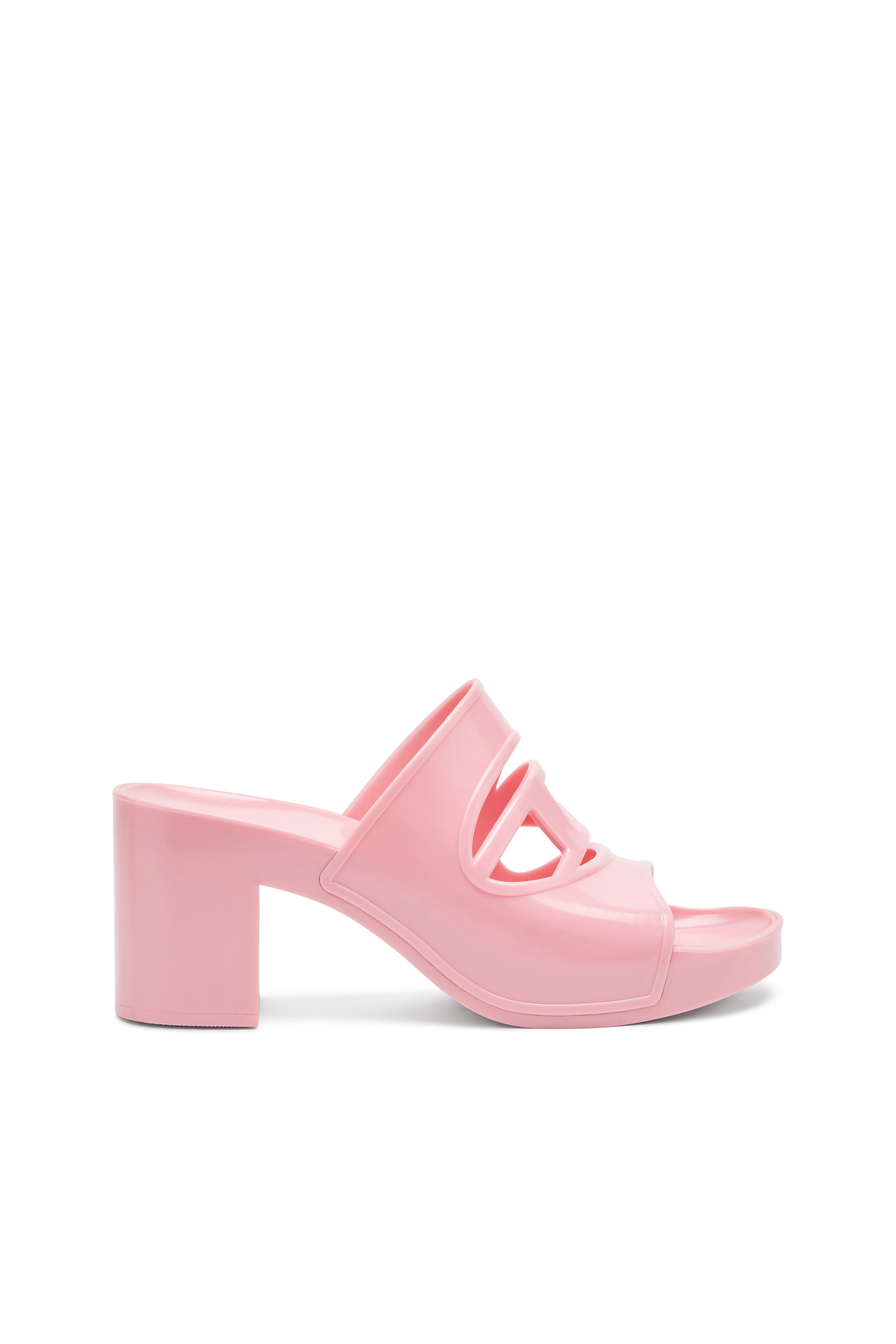 Diesel - SA-BONNIE, Sa-Bonnie-Slide in gomma con tacco e logo cut-out Donna in Rosa - 1