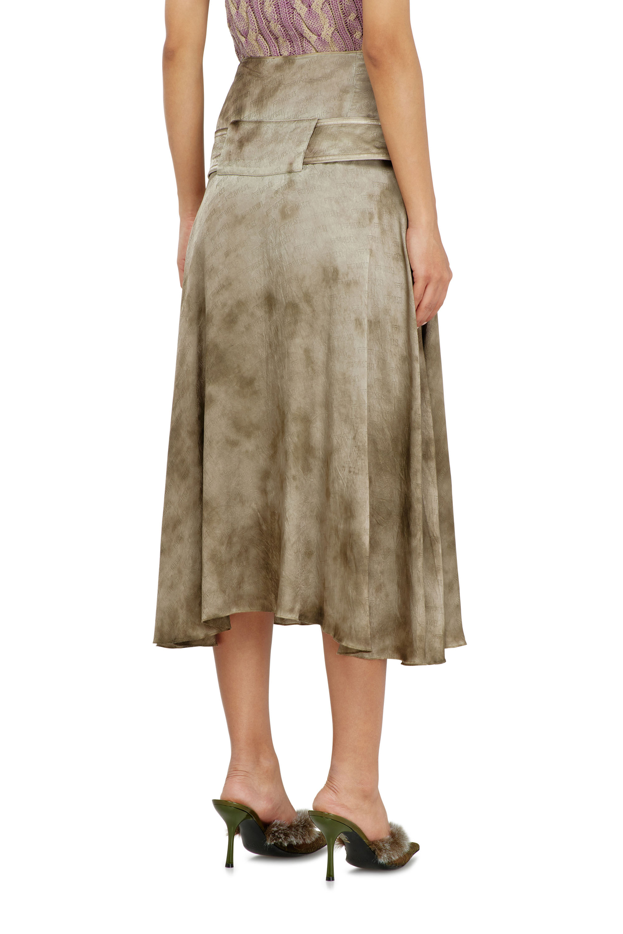 Diesel - O-DYLE, Gonna midi con cintura in raso jacquard logo Donna in ToBeDefined - 3