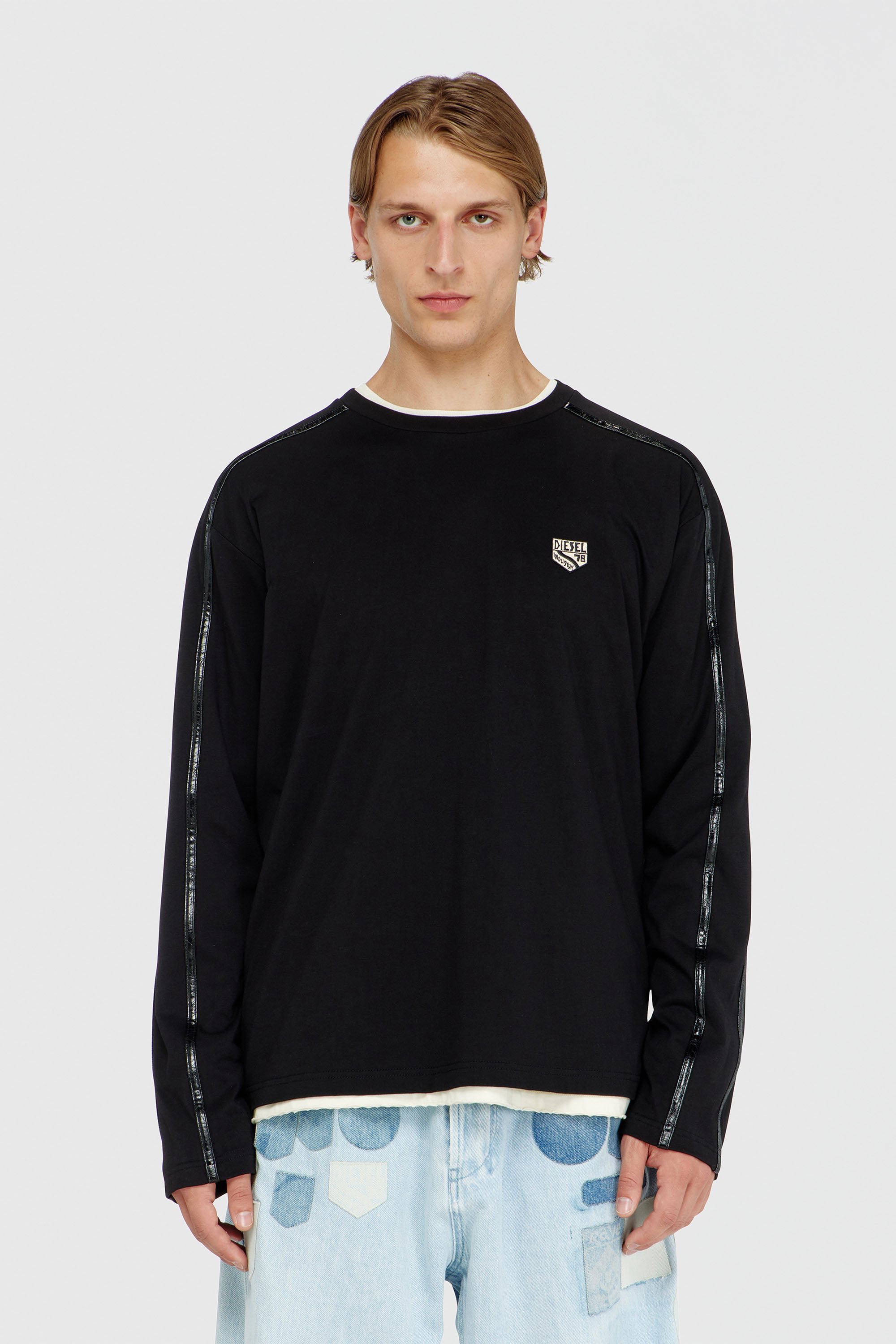 Diesel - T-NORM-LS-FL, T-shirt a manica lunga con profili tono su tono Uomo in Nero - 3