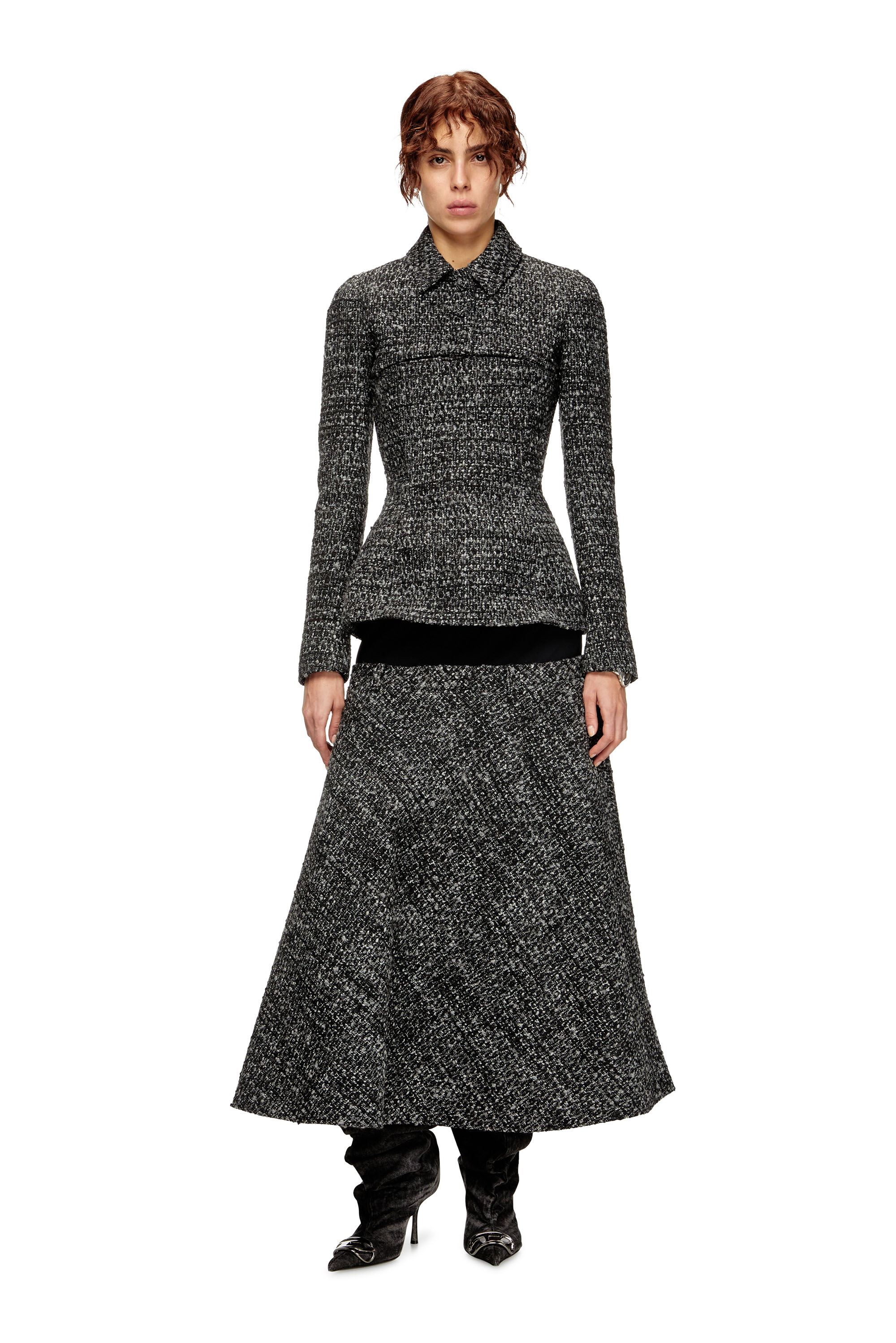 Diesel - O-GRACE, Gonna bouclé con vita elasticizzata Donna in Nero - 2