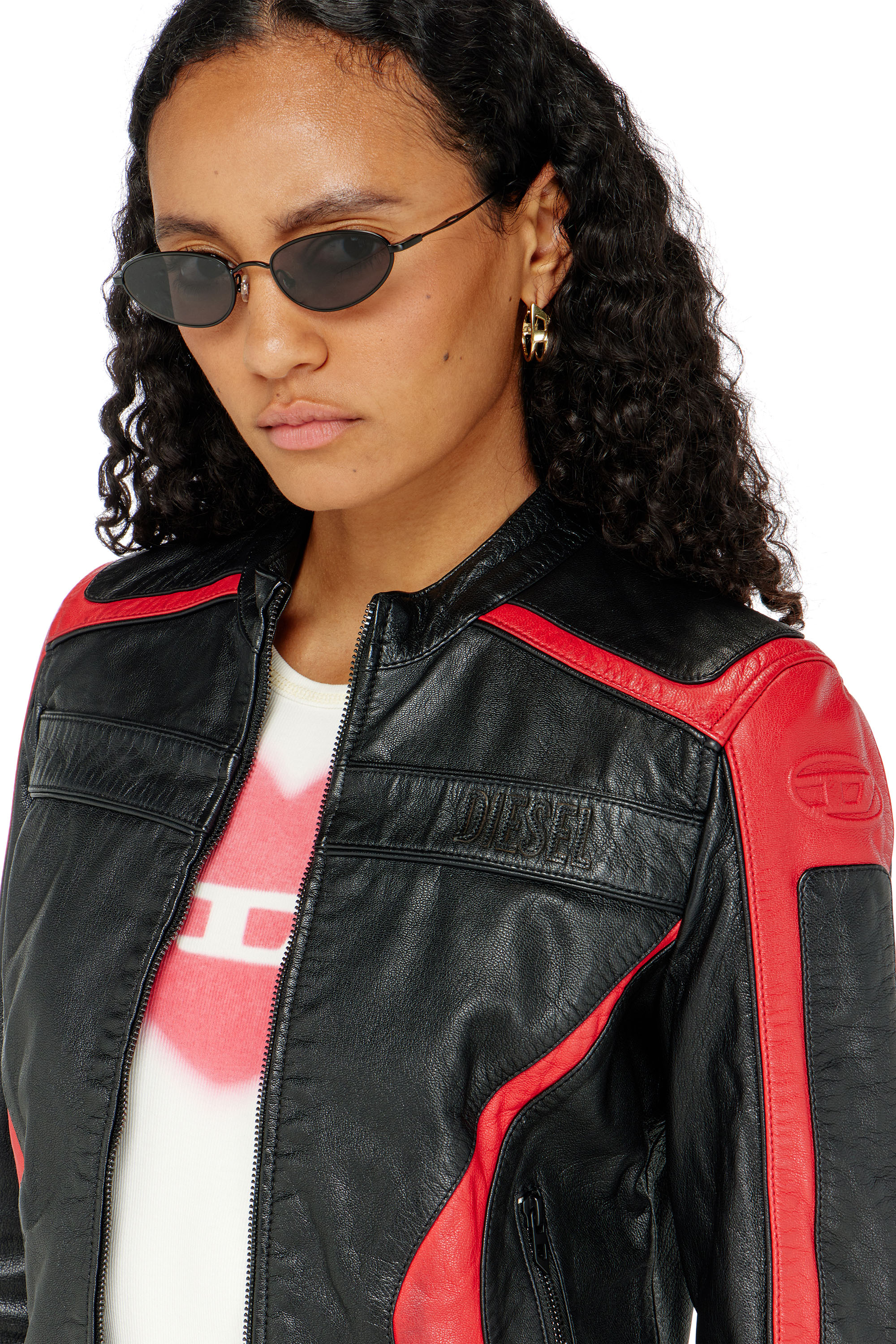 Diesel - L-OVABLE, Giacca biker in pelle color block Donna in Multicolor - 5