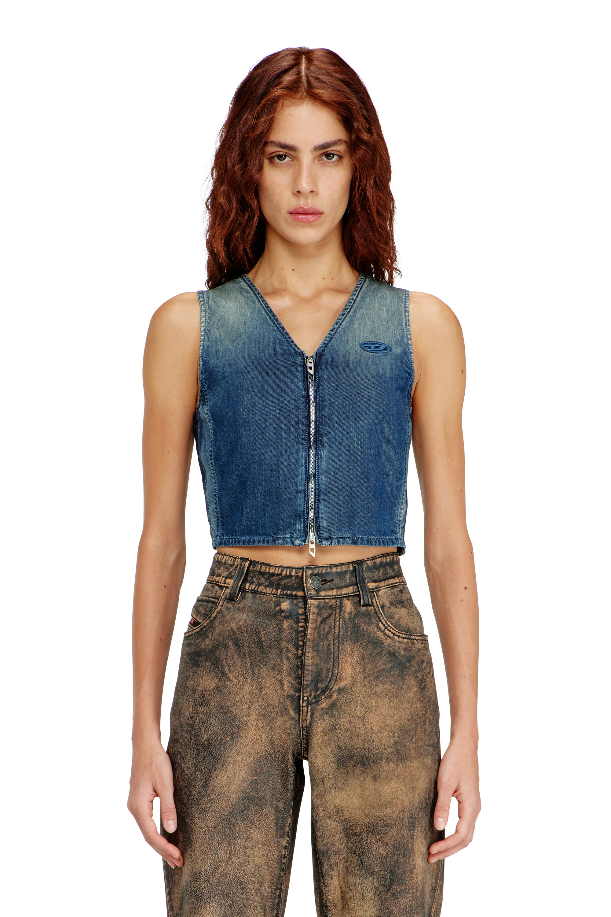 Diesel - DE-MEIO-S, Top corto in denim con zip frontale Donna in Blu - 1