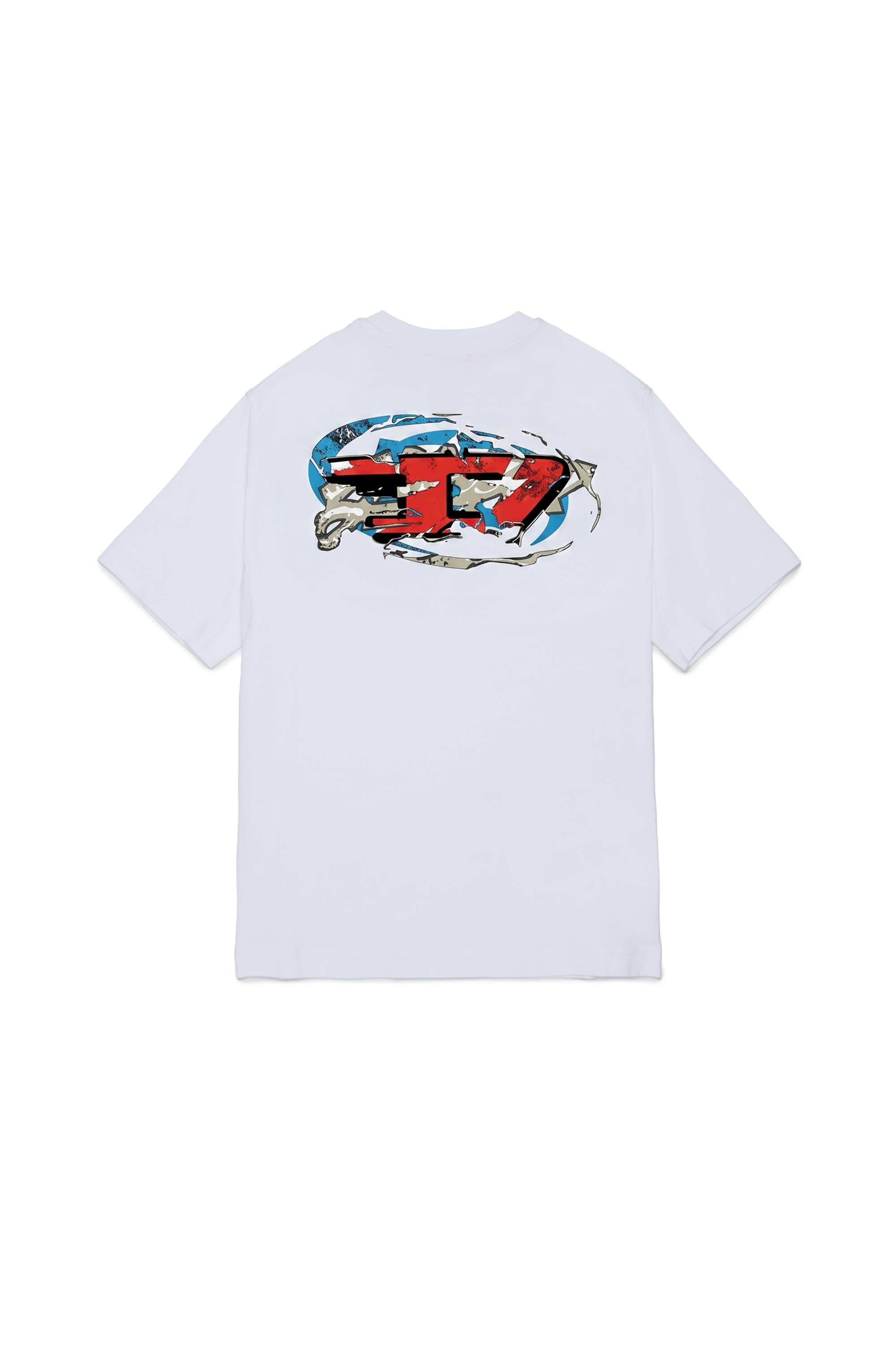 Diesel - TSCRAP OVER, T-shirt con ricamo Oval D e stampa flock Uomo in Bianco - 2