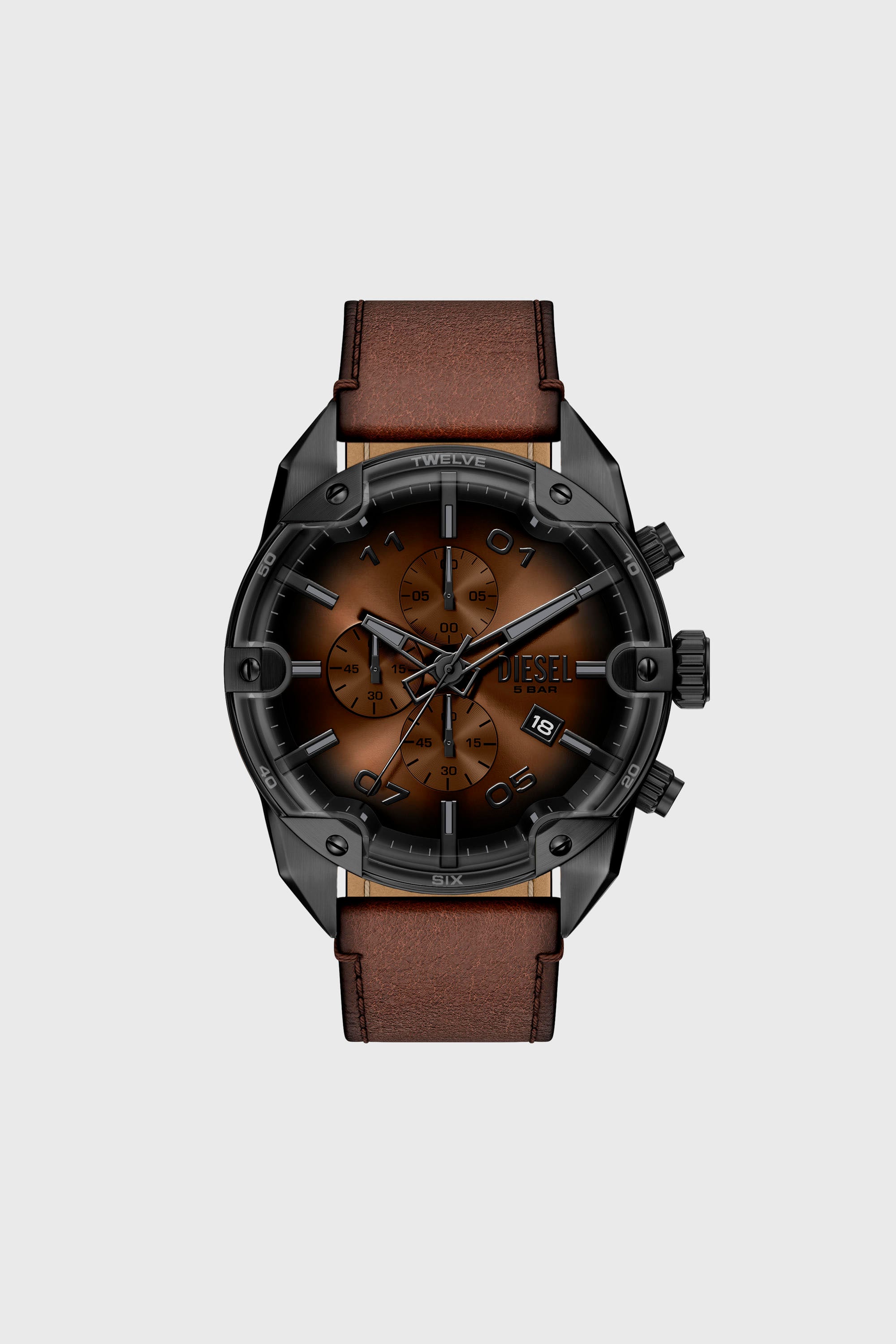 Diesel - DZ4735 WATCH, Orologio Spiked con cinturino in pelle marrone Uomo in Marrone - 1