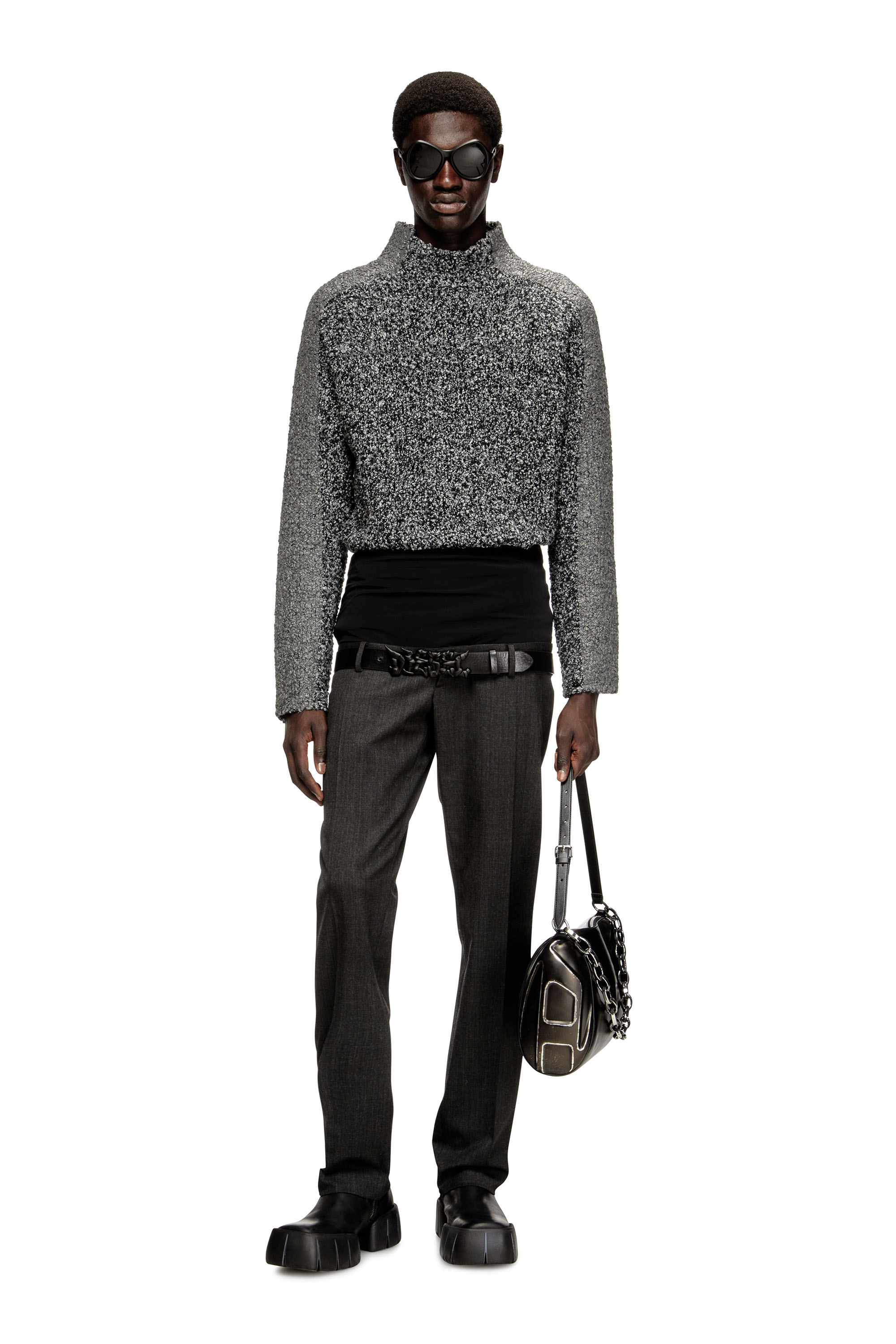 Diesel - K-ERLAND, Maglia bouclé con bande sulle maniche Uomo in Nero - 2