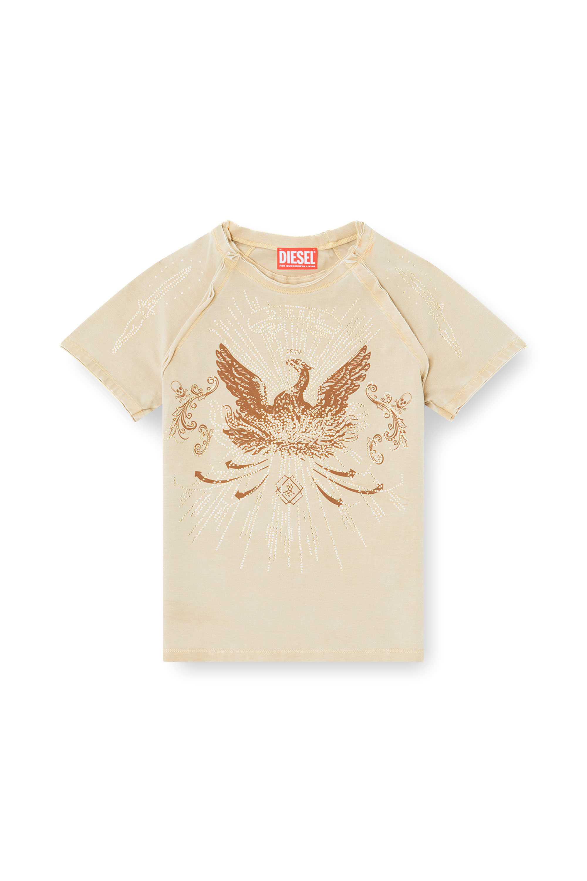 Diesel - T-ROWEENA, T-shirt Phoenix con strass Donna in Marrone - 3