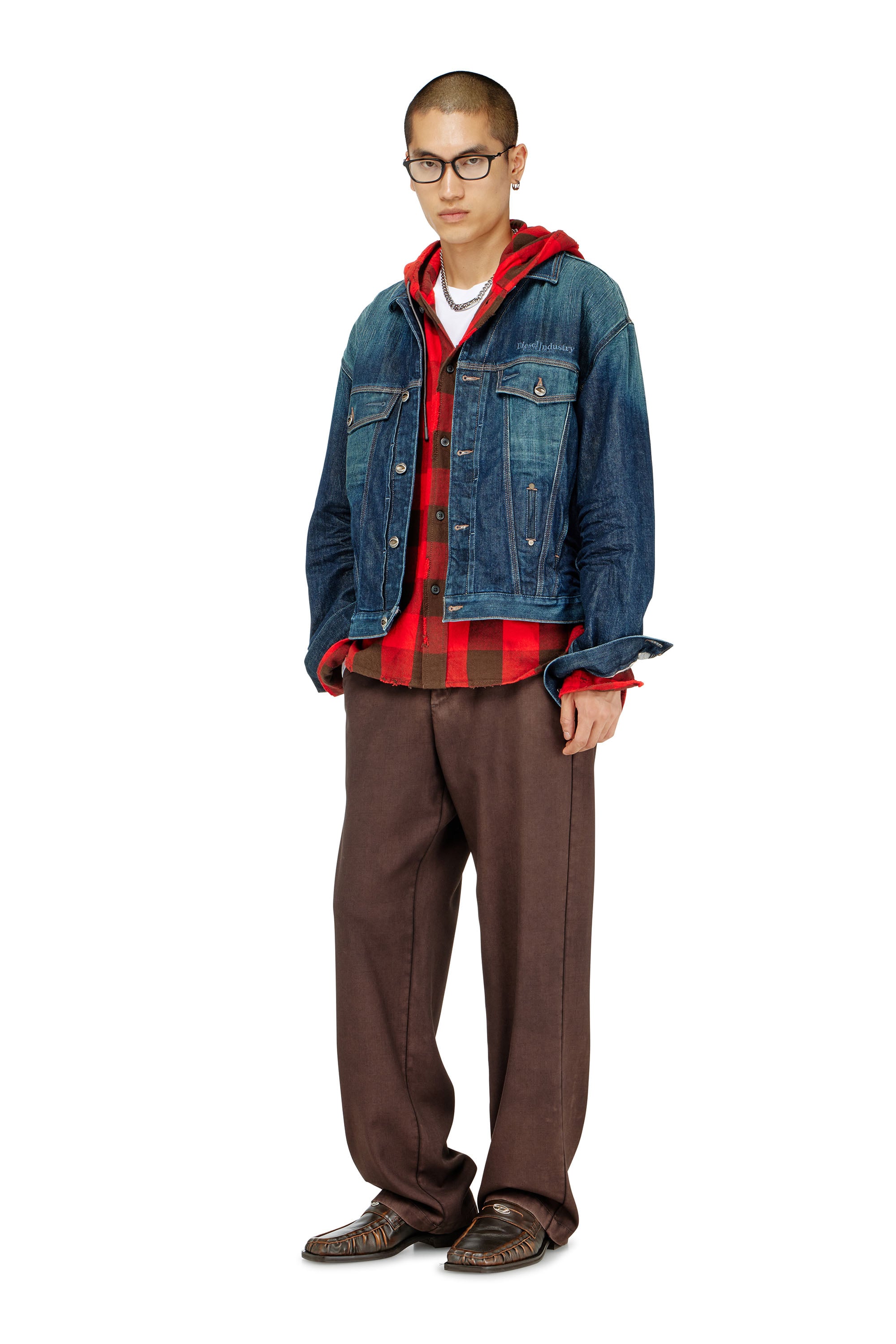 Diesel - S-DRUM-HOODY, Camicia con cappuccio effetto distressed in flanella a quadri Uomo in ToBeDefined - 2