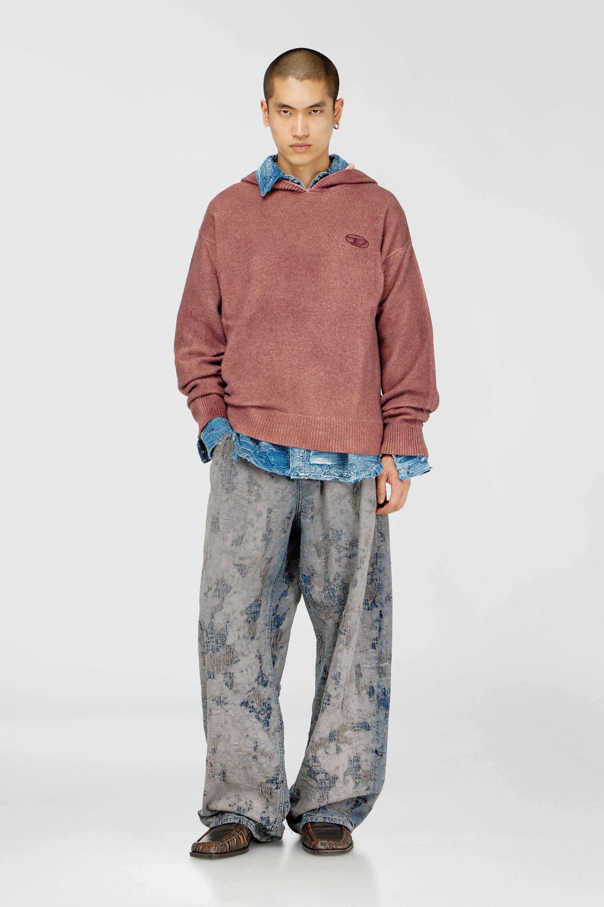 Diesel - K-PICKLED, Hoodie doppia tintura in maglia misto lana Uomo in Rosso - 2