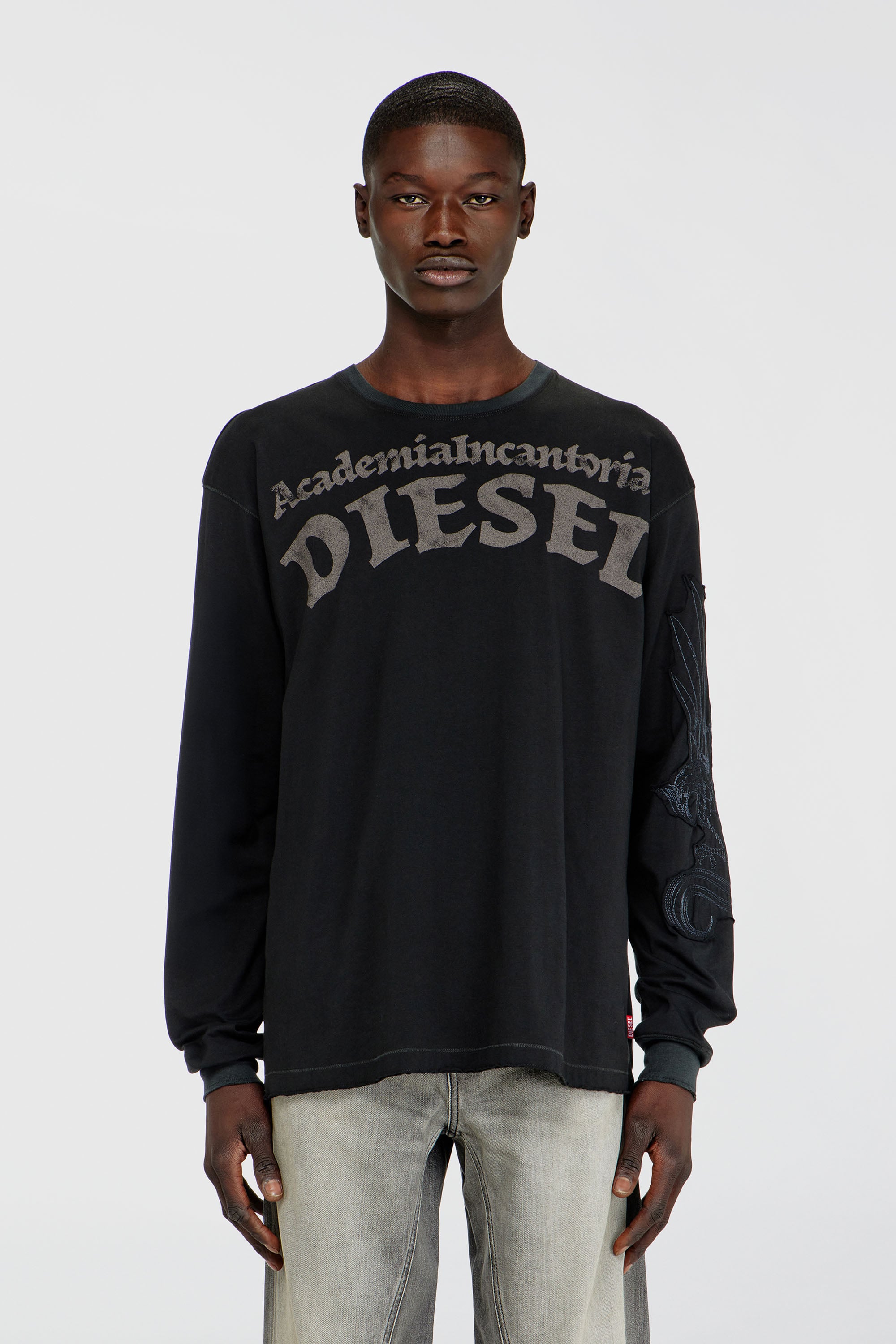 Diesel - T-NORM-LS-AA3, T-shirt a manica lunga con stampe e patch Uomo in Nero - 1
