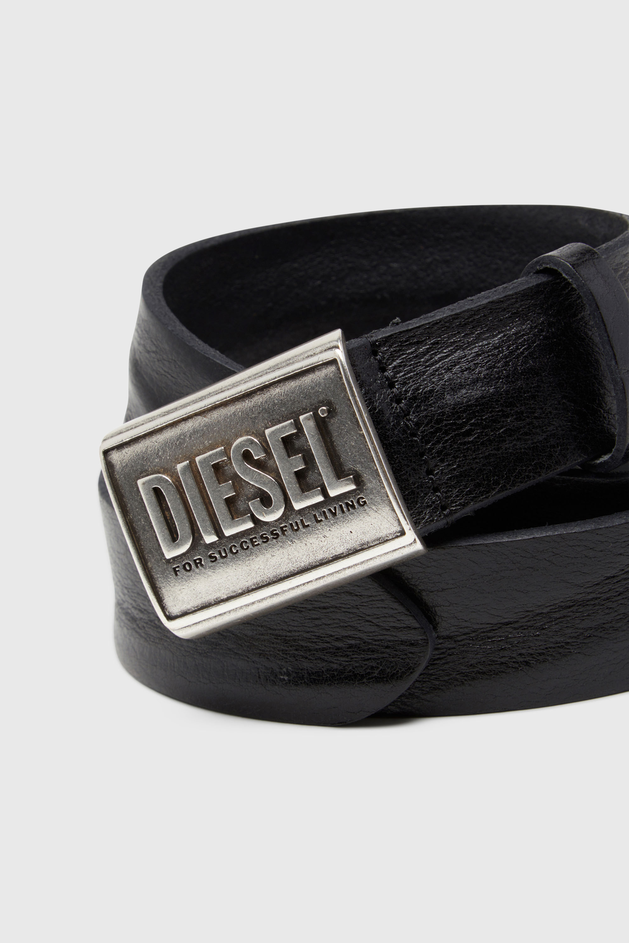 Diesel - B-METAL BISCOTTO, Cintura 4 cm in pelle con placca logo Uomo in Nero - 3