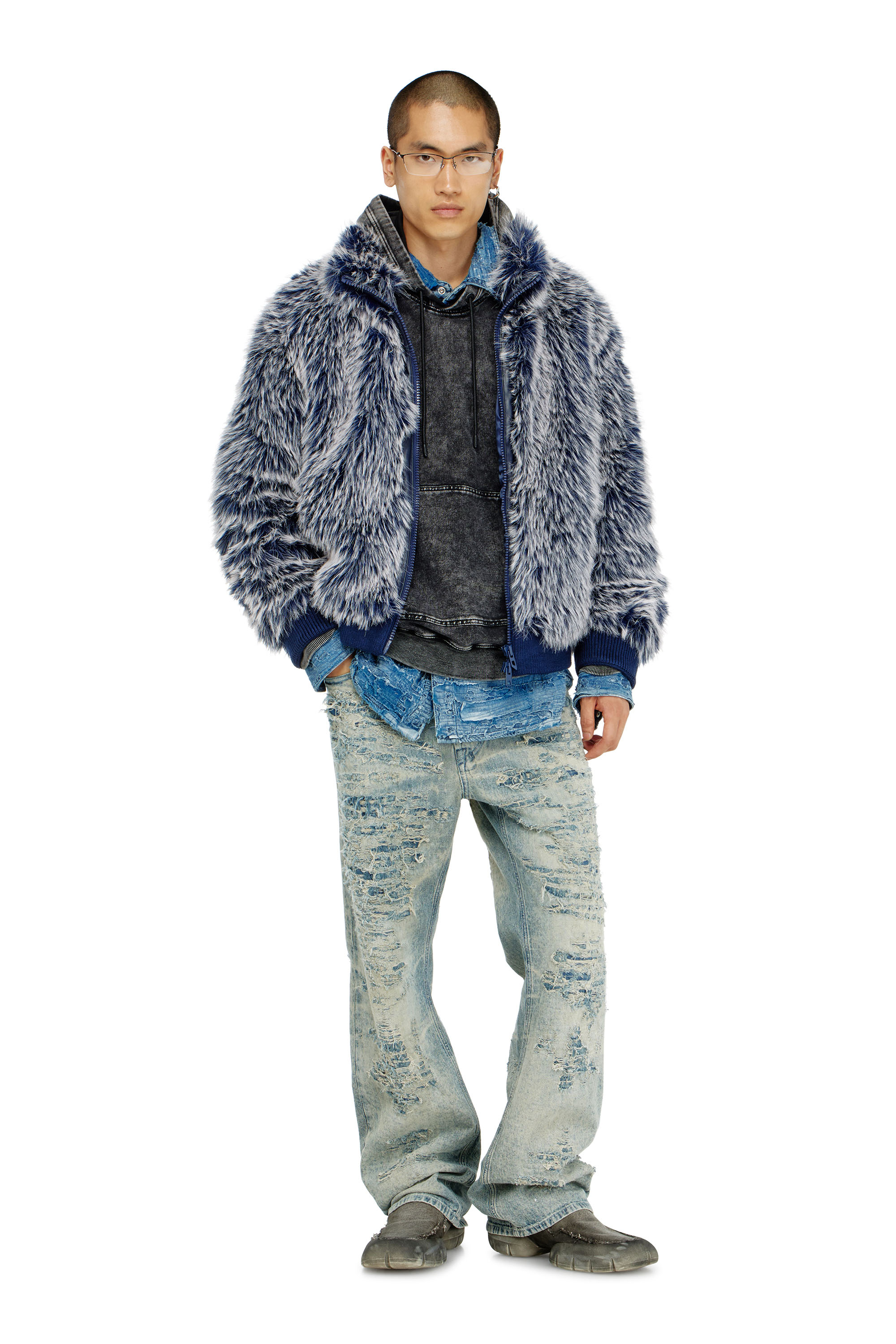 Diesel - W-VICTOR, Giacca invernale effetto shaggy Uomo in Blu - 2