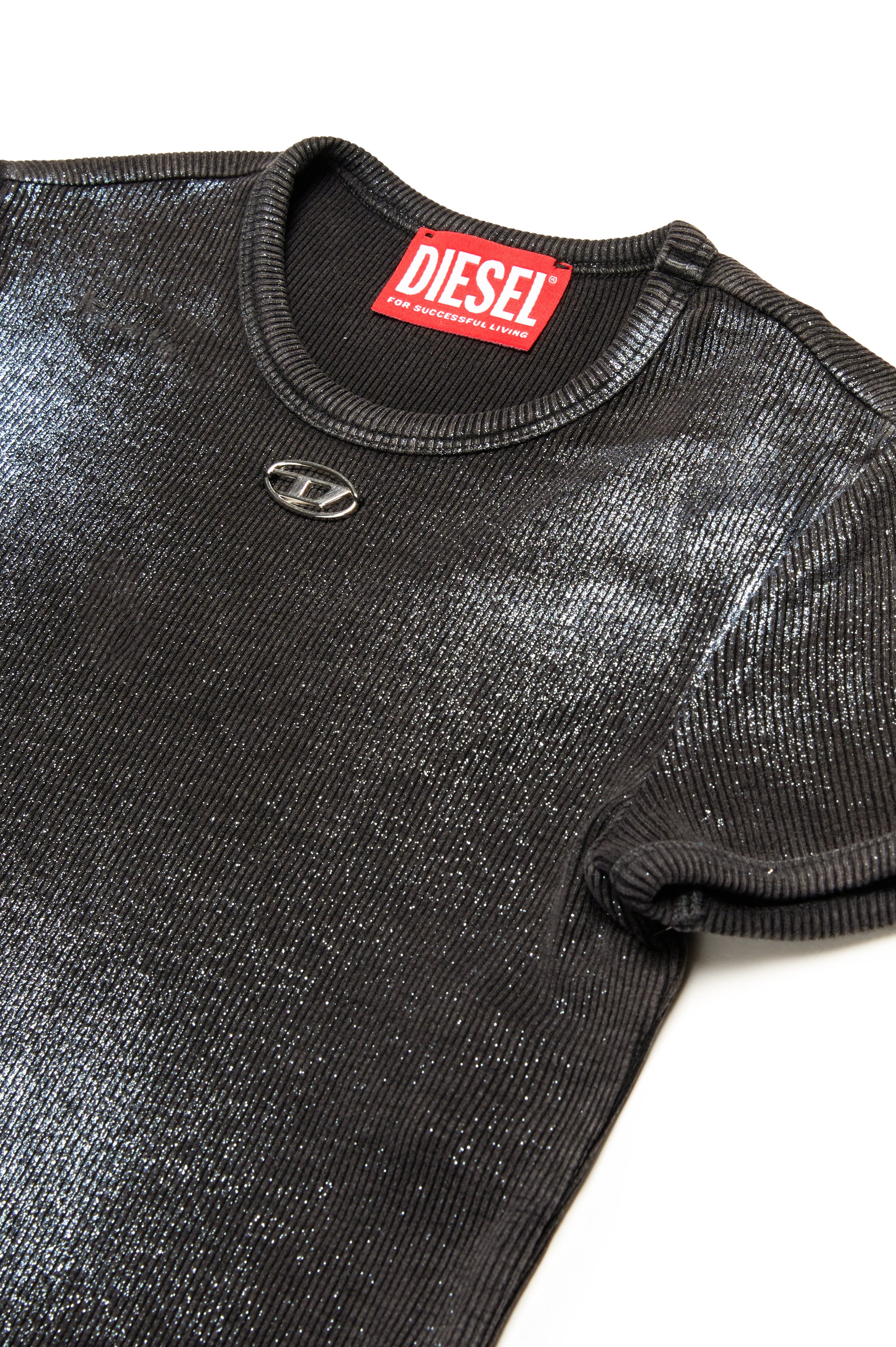 Diesel - TELEN1, T-shirt sbiadita a costine effetto metallizzato Donna in Nero - 3