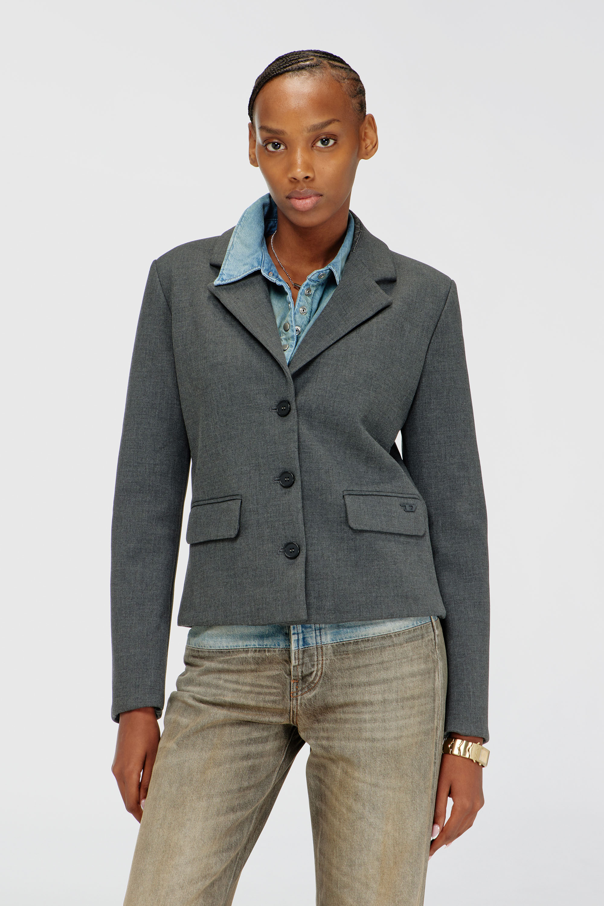 Diesel - G-LINTY, Blazer cropped con collo rifinito in denim Donna in Grigio - 3