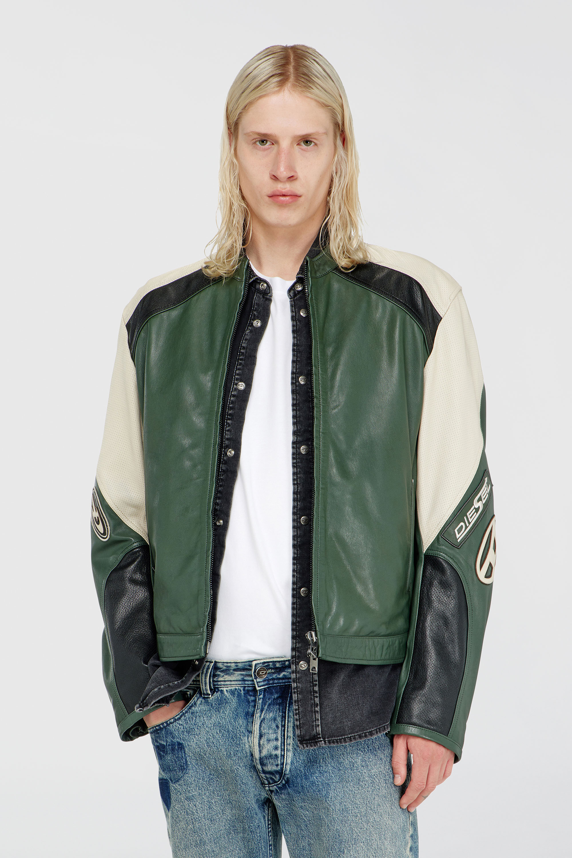 Diesel - L-AHTI, Giacca biker in pelle colour-block Uomo in Multicolor - 3