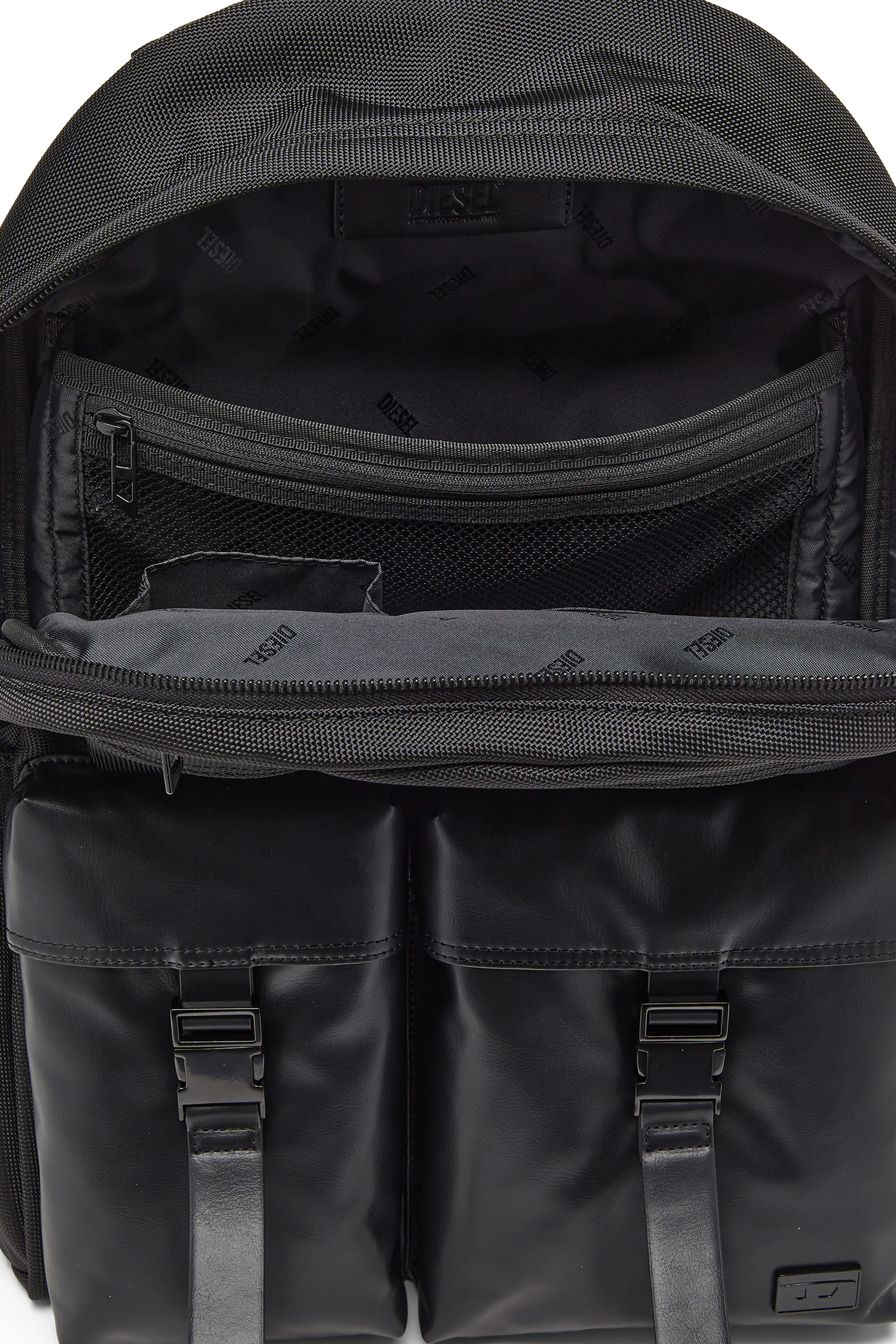 Diesel - MULTI-PKTS BACKPACK X, Multi-Pkts - Zaino in nylon con tasche frontali Unisex in Nero - 3