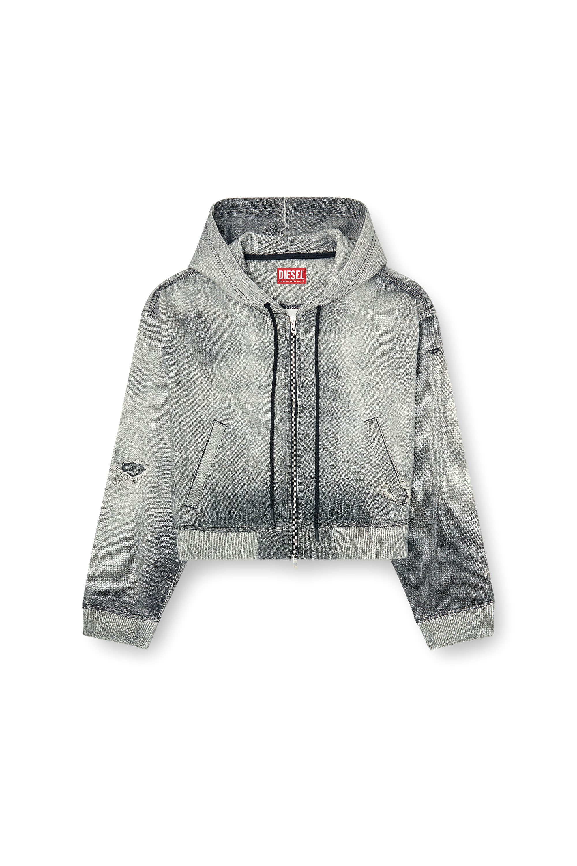 Diesel - DE-GIRI-CROP JOGG, Hoodie con zip in JoggJeans trompe l'oeil Donna in Grigio - 2