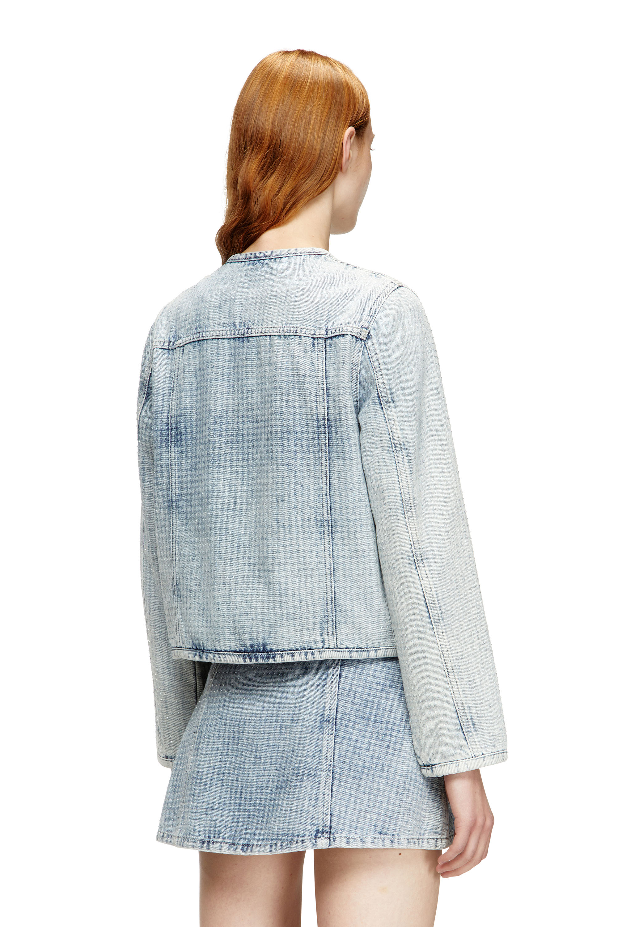 Diesel - DE-GRAFY-S, Giacca in denim con motivo grafico e cristalli Donna in Blu - 4