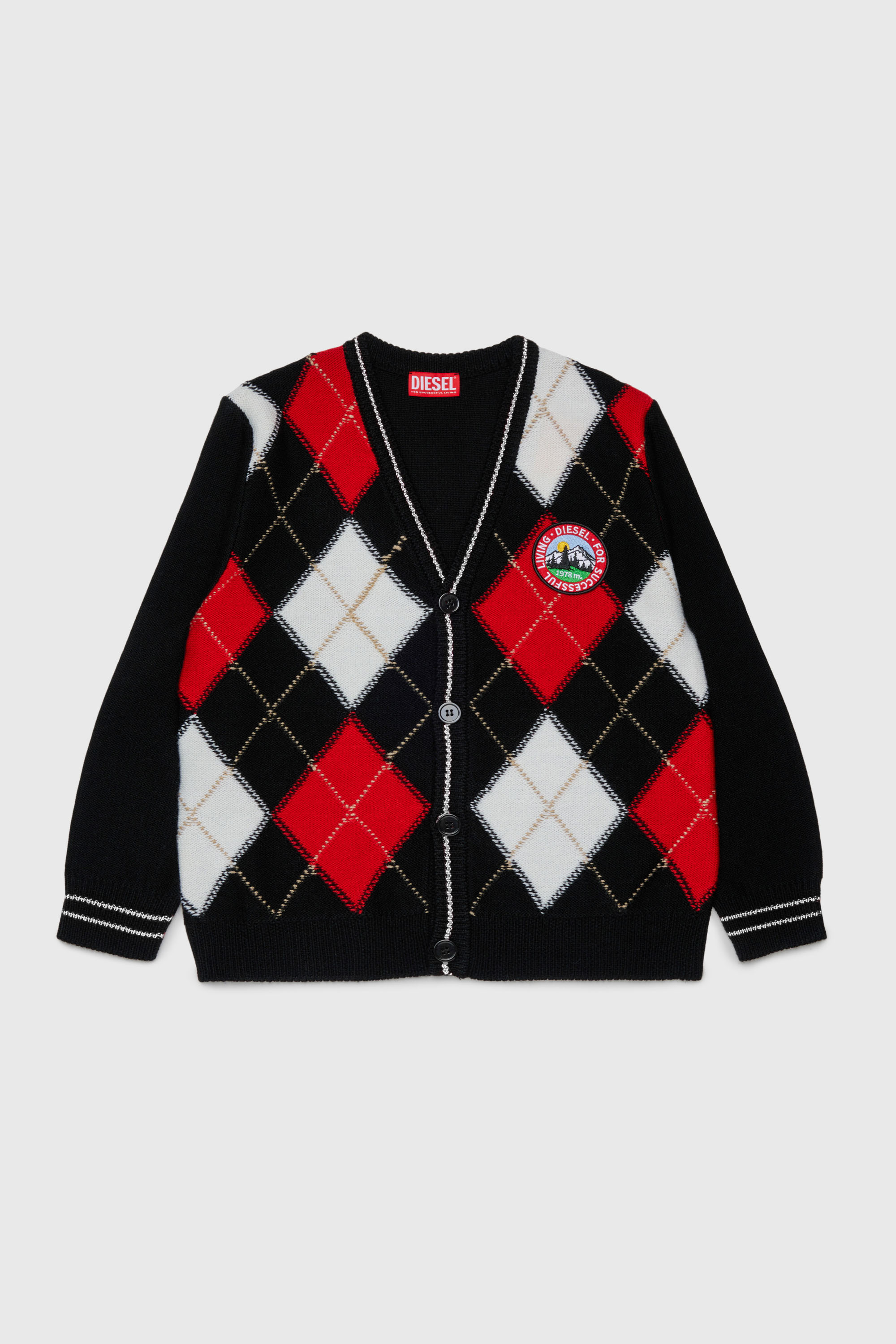 Diesel - KROMYCARDIGAN OVER, Cardigan in misto lana con motivo argyle Unisex in Nero - 1