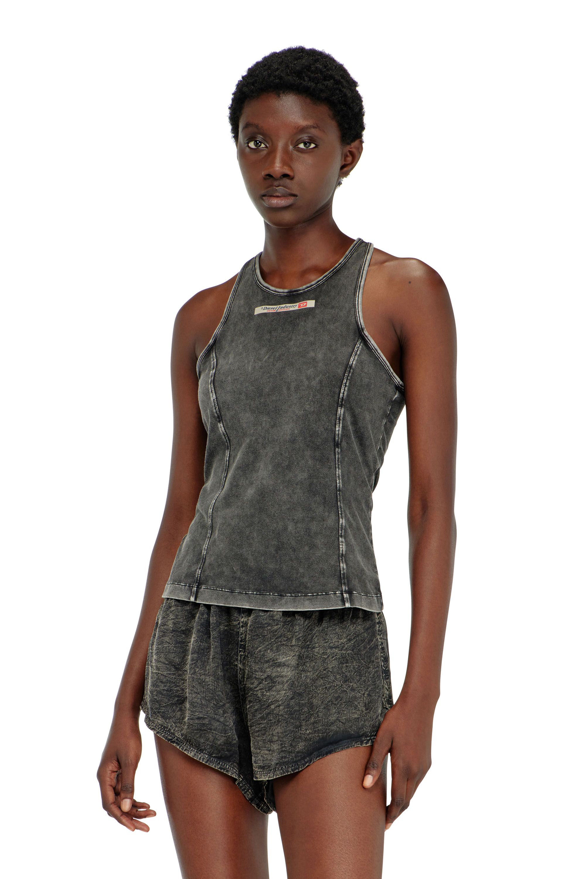 Diesel - IRENE-DNM, Canotta in cotone con effetto lavorato Donna in Grigio - 2