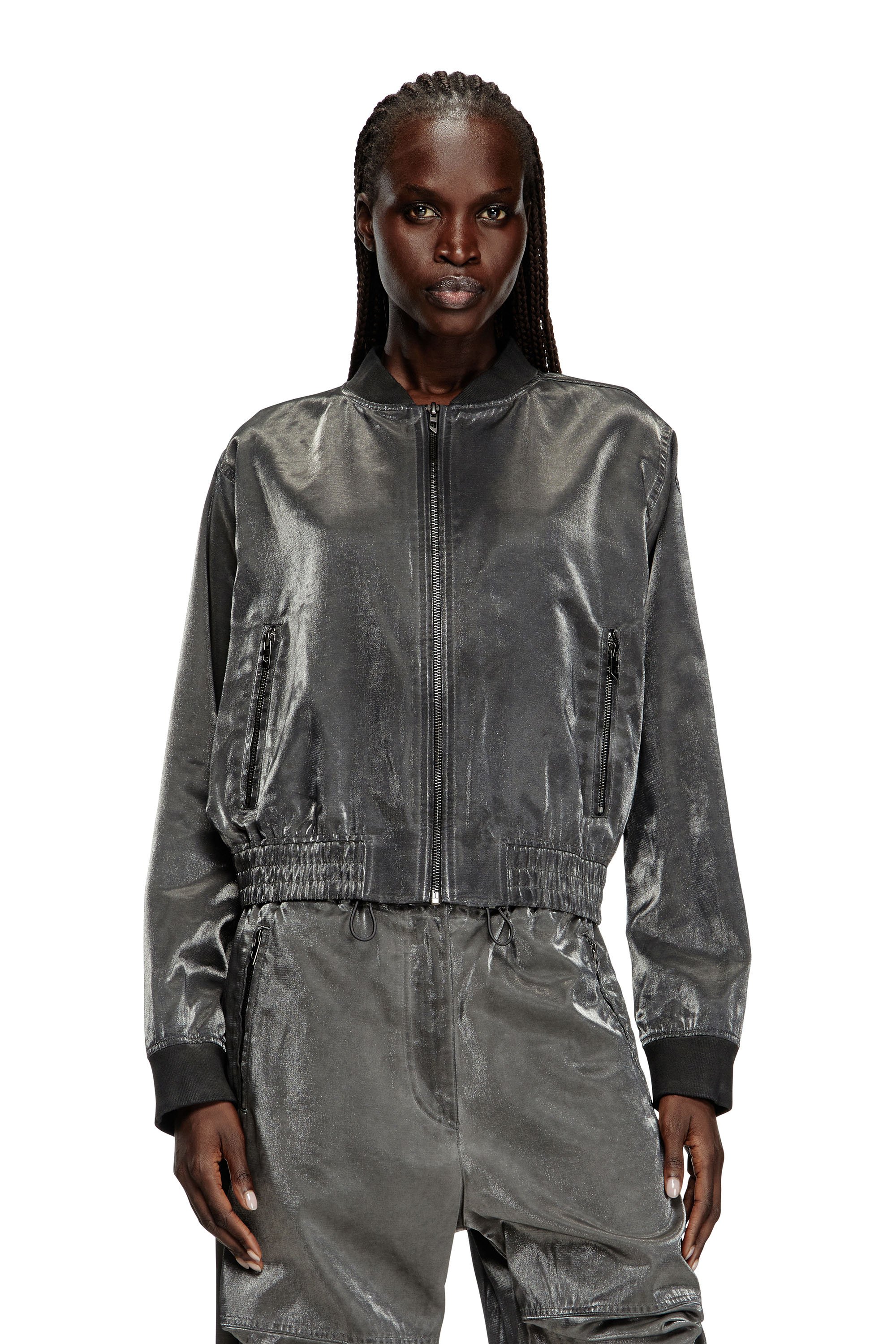 Diesel - G-HOST, Giacca bomber in raso Donna in Grigio - 1