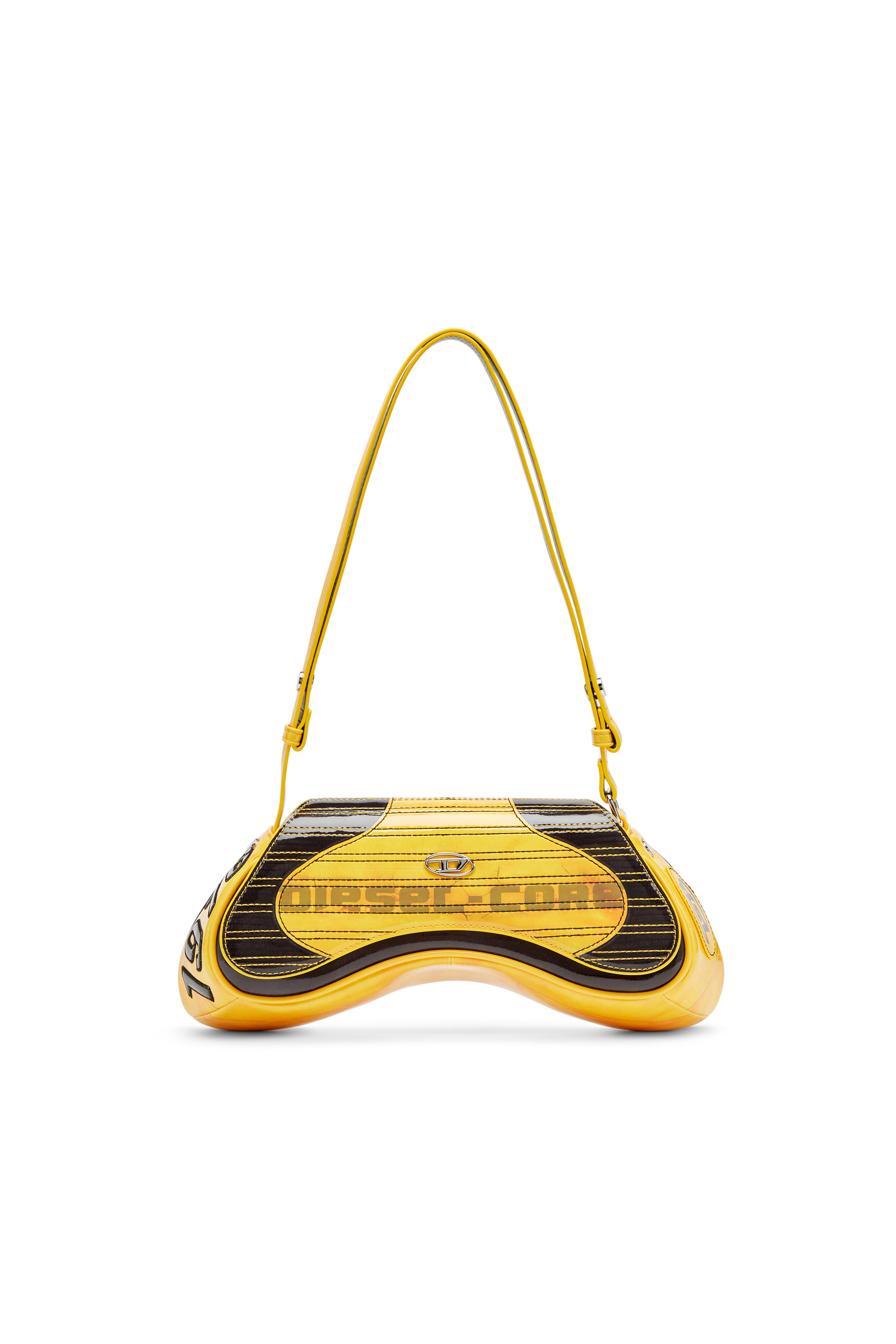 Diesel - PLAY CROSSBODY, Play-Borsa crossbody lucida con dettagli biker Donna in Giallo - 1