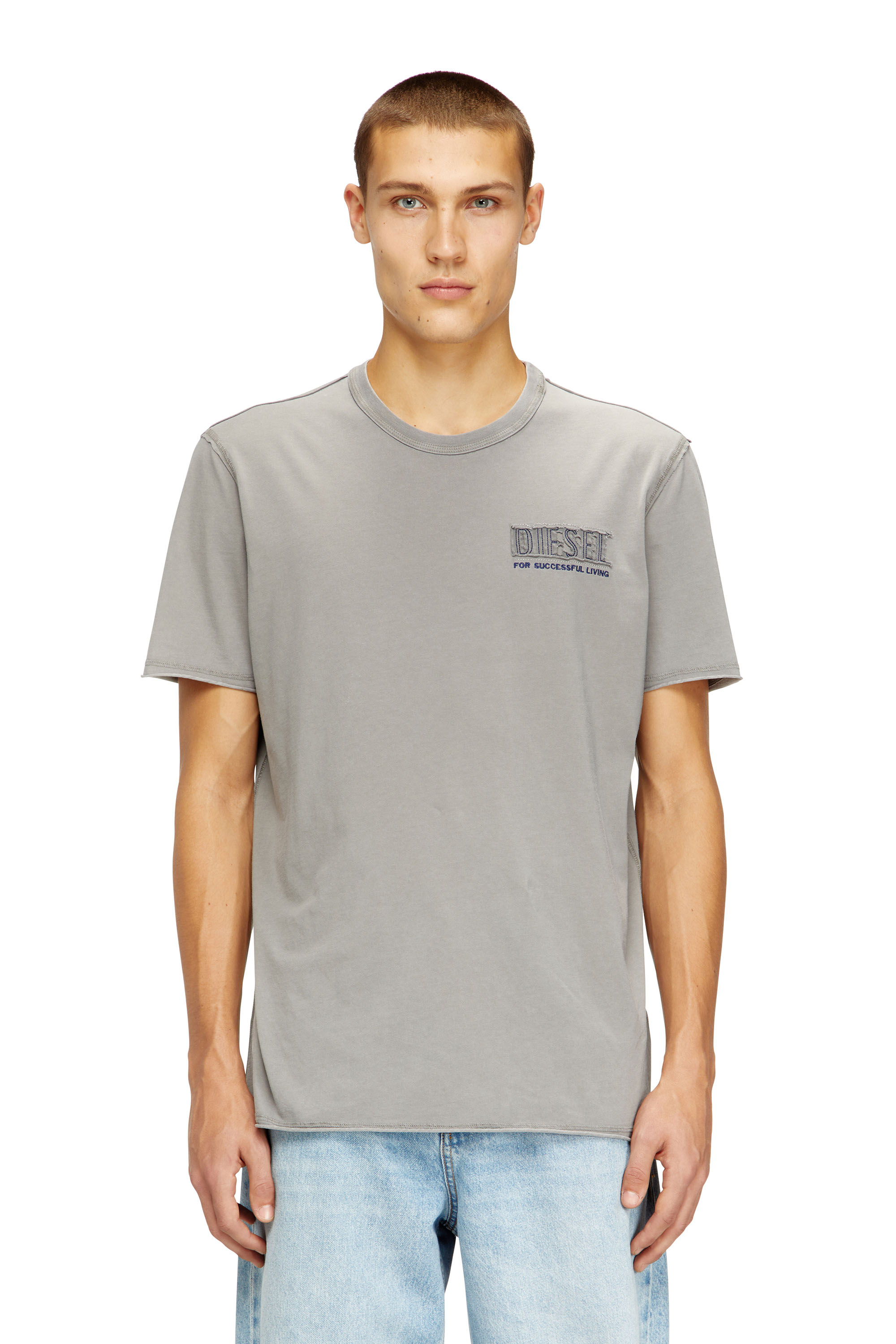 Diesel - T-RAWJUST-V1, T-shirt acid-wash con bordi a taglio vivo Uomo in Grigio - 1
