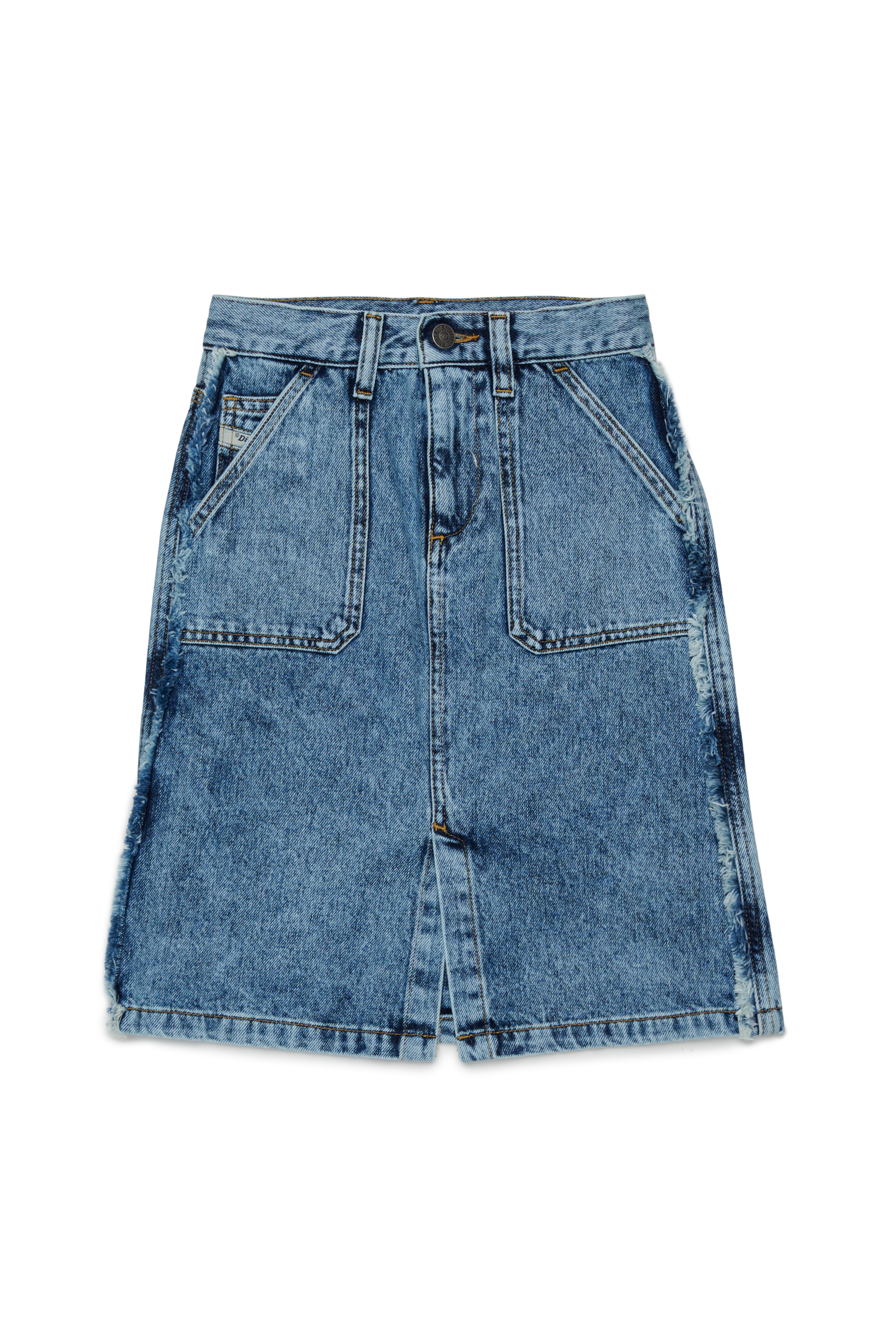 Diesel - GELKA, Gonna in denim a taglio vivo con patch a rosa Donna in Blu - 1