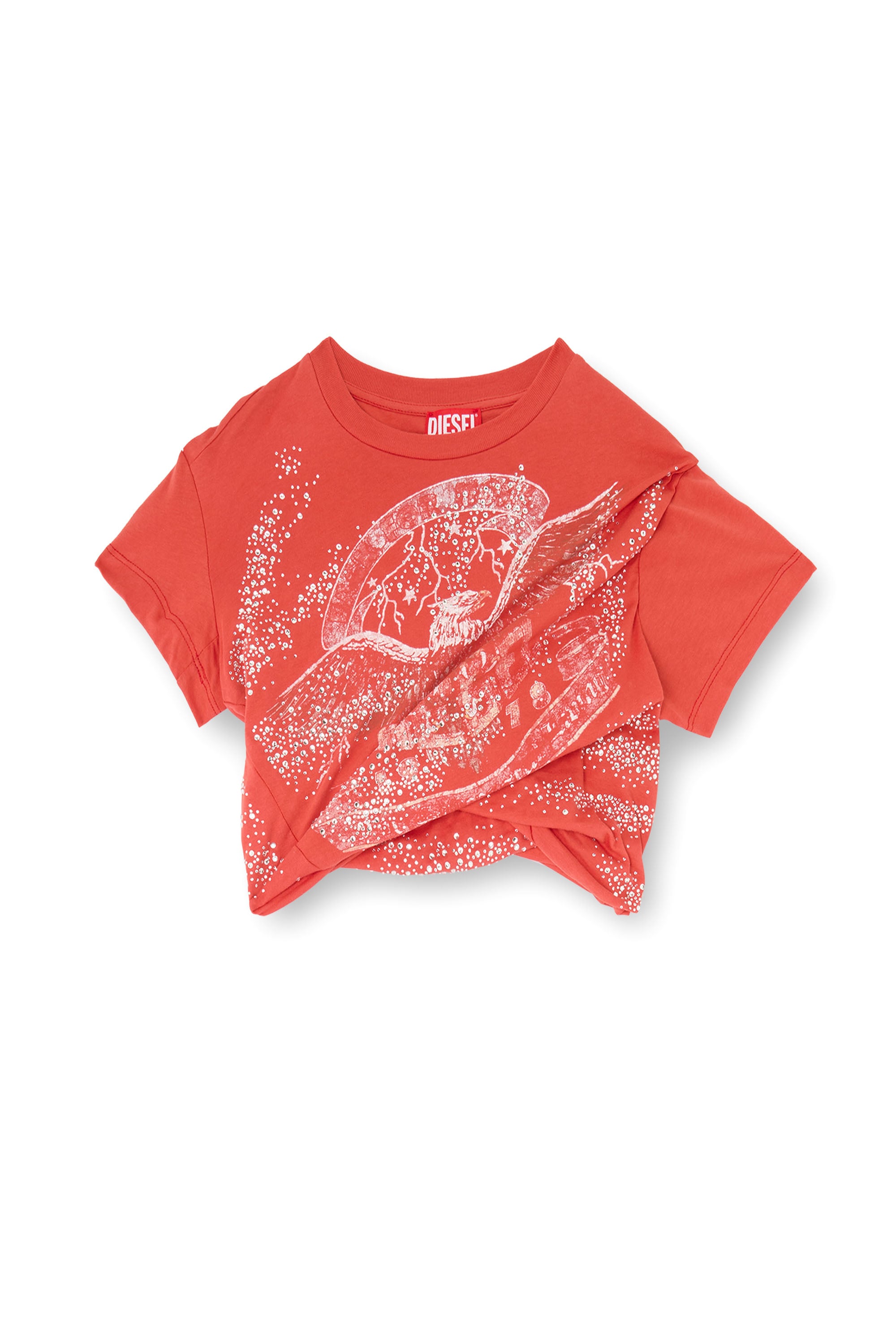 Diesel - T-WINCY, T-shirt arricciata in jersey a doppio strato Donna in Rosso - 4